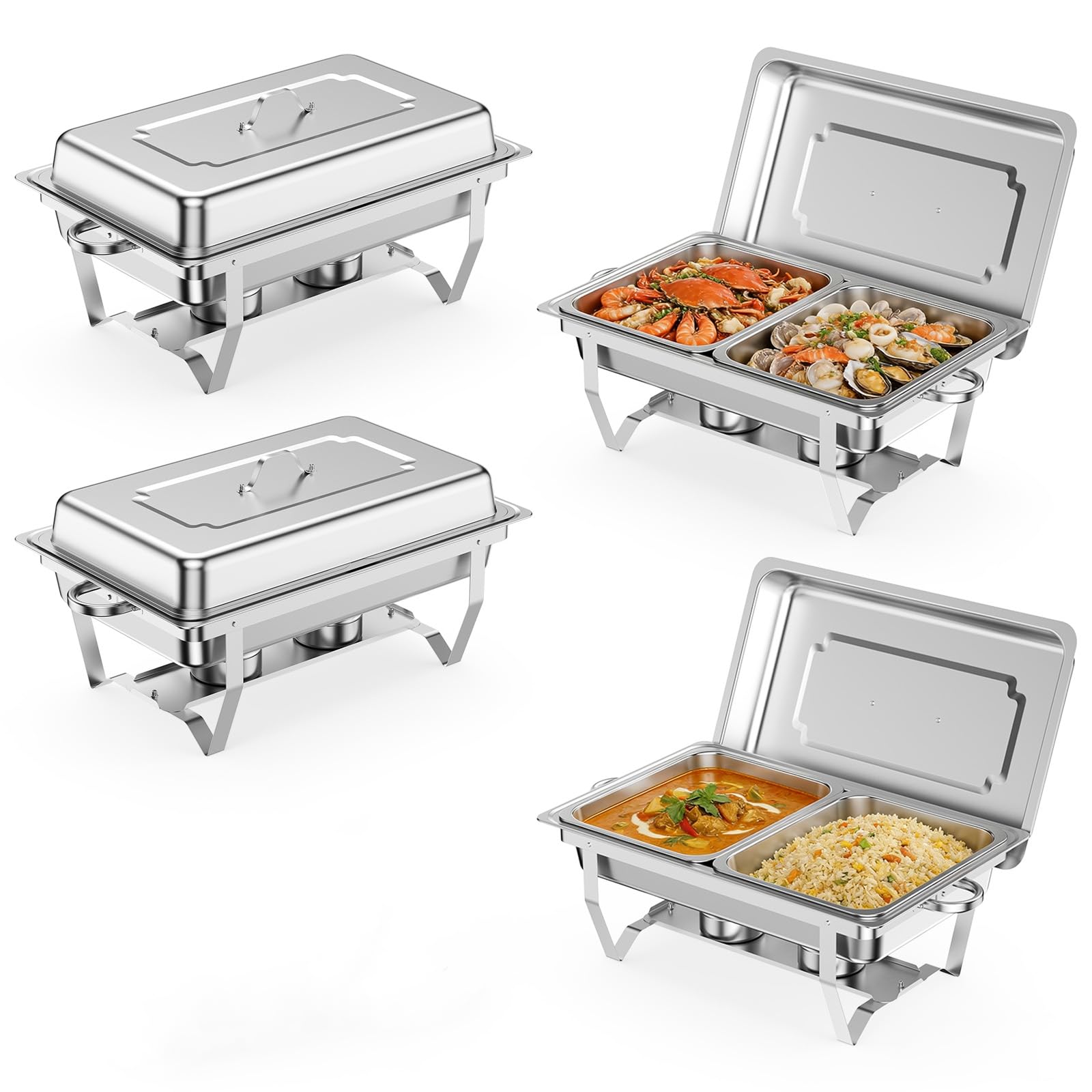 4 Pcs Chafing Dish Speisewärmer Set, 9L Edelstahl Warmhaltebehälter Essen [1/2 GN - Behälter], Wärmebehälter für Speisen mit Deckel & Brennstoffhalter, Speisenwärmer Buffetwärmer für Catering & Party