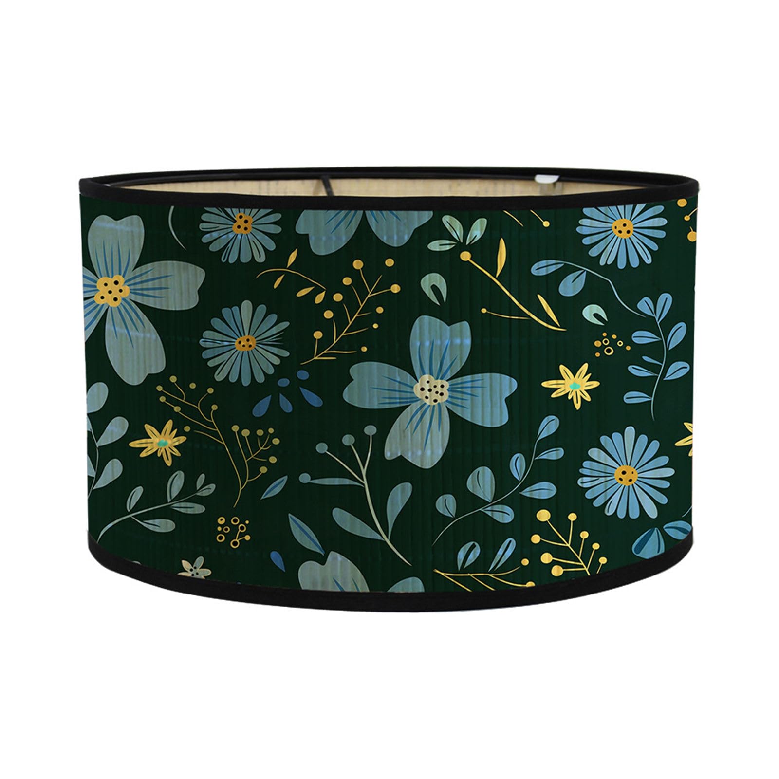 Paralume A Tamburo In Tessuto Bambù 30cm | Stile Boho Retrò Con Fiori | Per Lampada E27