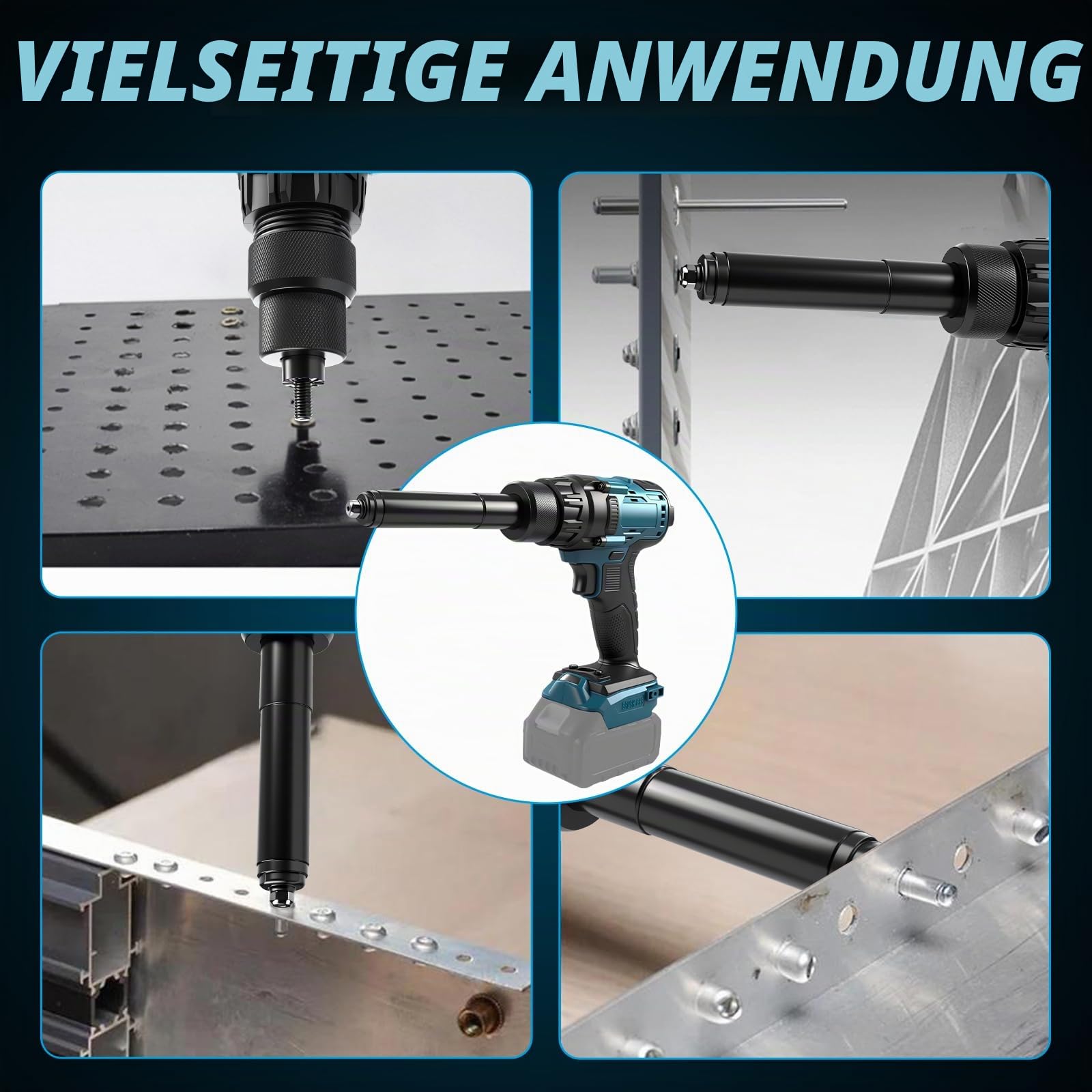 2-in-1 Akku Nietzange Set für Makita 18V LiIon,Bürstenloser Motor für Nieten M3/M4/M5/M6/M8/M10/M12,Elektrische Nietwerkzeug für Baustellen, Autoreparaturen & Heimwerker (Ohne Akku)