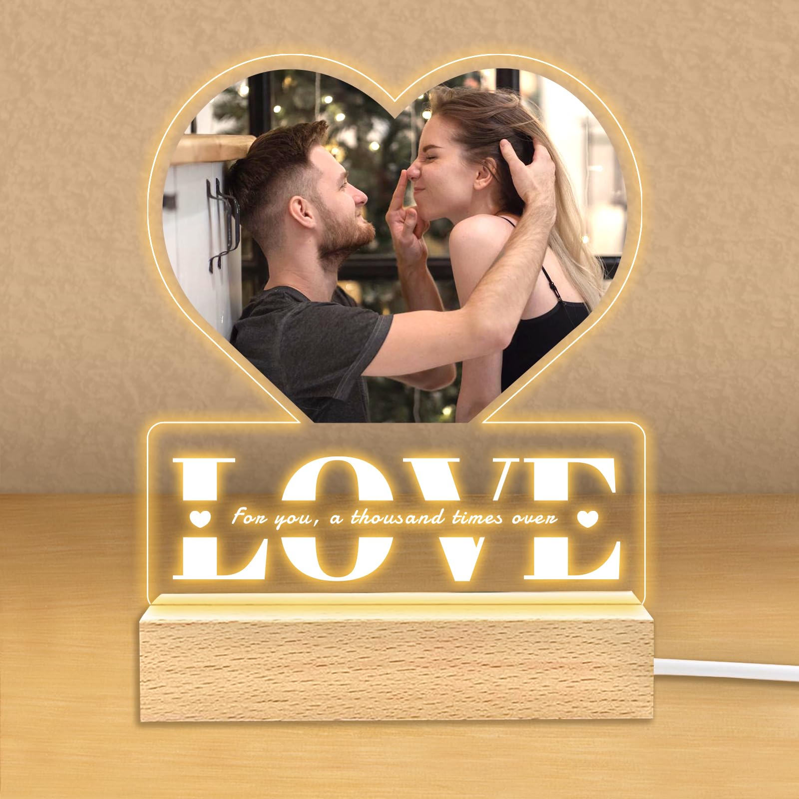 Personalized Photo Gifts for Boyfriend Girlfriend Women Couple,Custom Picture Frames Acrylic Plaque Night Light for Best Friend Birthday Gifts,Customizable Gifts for Christmas Day