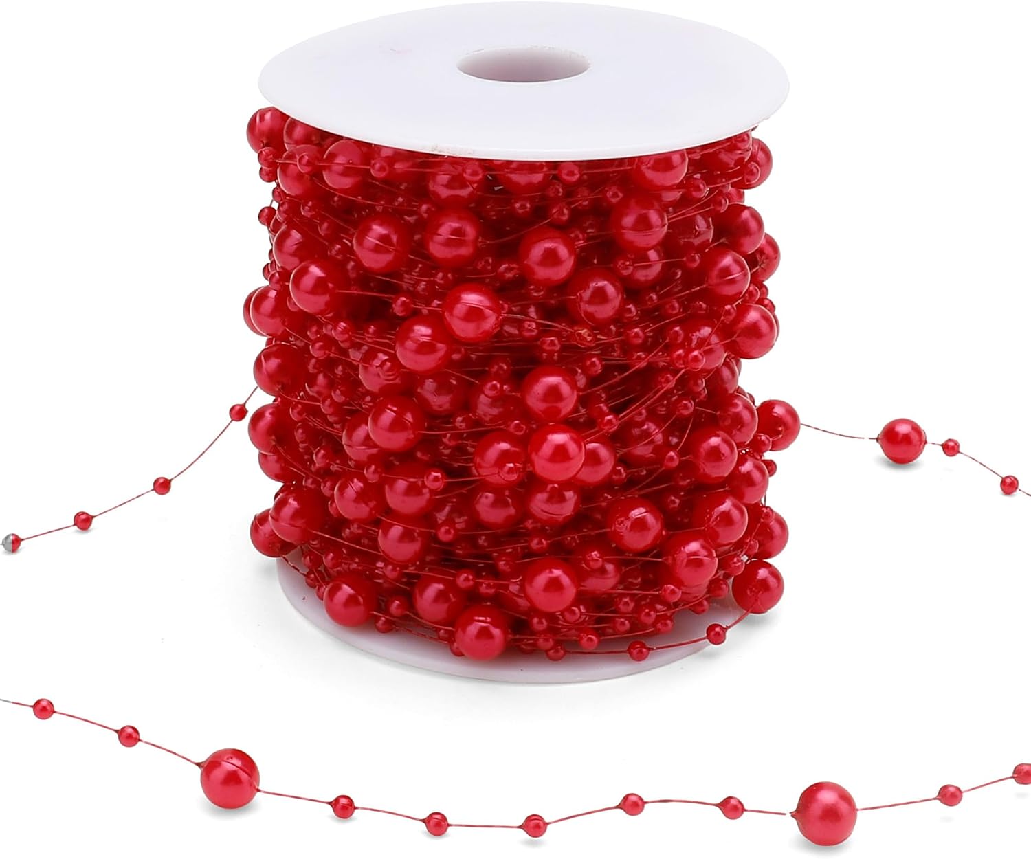 Pearl Bead Garland Pearl Garland for Christmas Tree 98 Ft Artificial Pearls String Strand of Pearls Beads Chain Bead Roll for DIY Crafts Bouquet Home Wedding Christmas Party Decorations (Red)