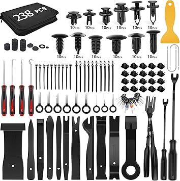 GOOACC 238Pcs Trim Removal Tool, Auto Push Pin Bumper Retainer Clip Set Fastener Terminal Remover Tool Adhesive Cable Clips Kit Car Panel Radio Removal Auto Clip Pliers, Black