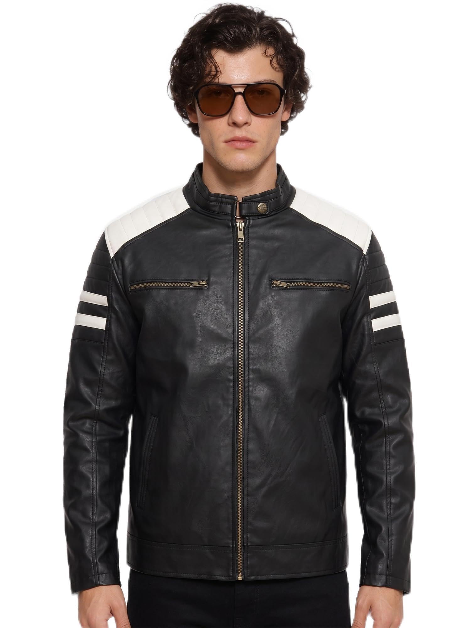 leather retail Men'S Black Faux Leather Racing Jacket | Biker Casual Jacket-picture-29