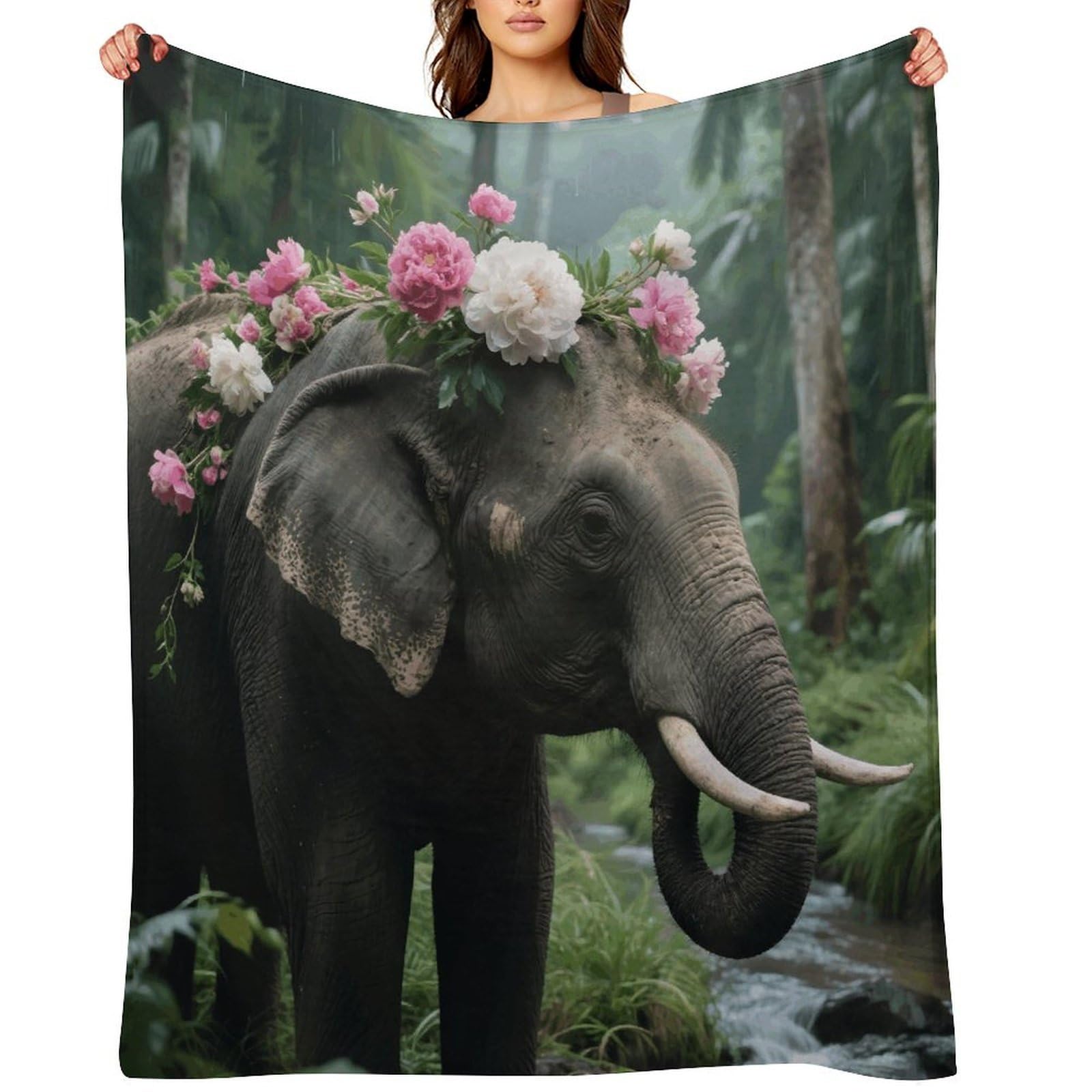 Flower Elephant Throw Blanket for Couch and Bed Super Soft Warm Lightweight Throw Blankets Cozy Fuzzy Flannel Blanket Personalized Decorative Blankets for Sofa Decor 30"x40"