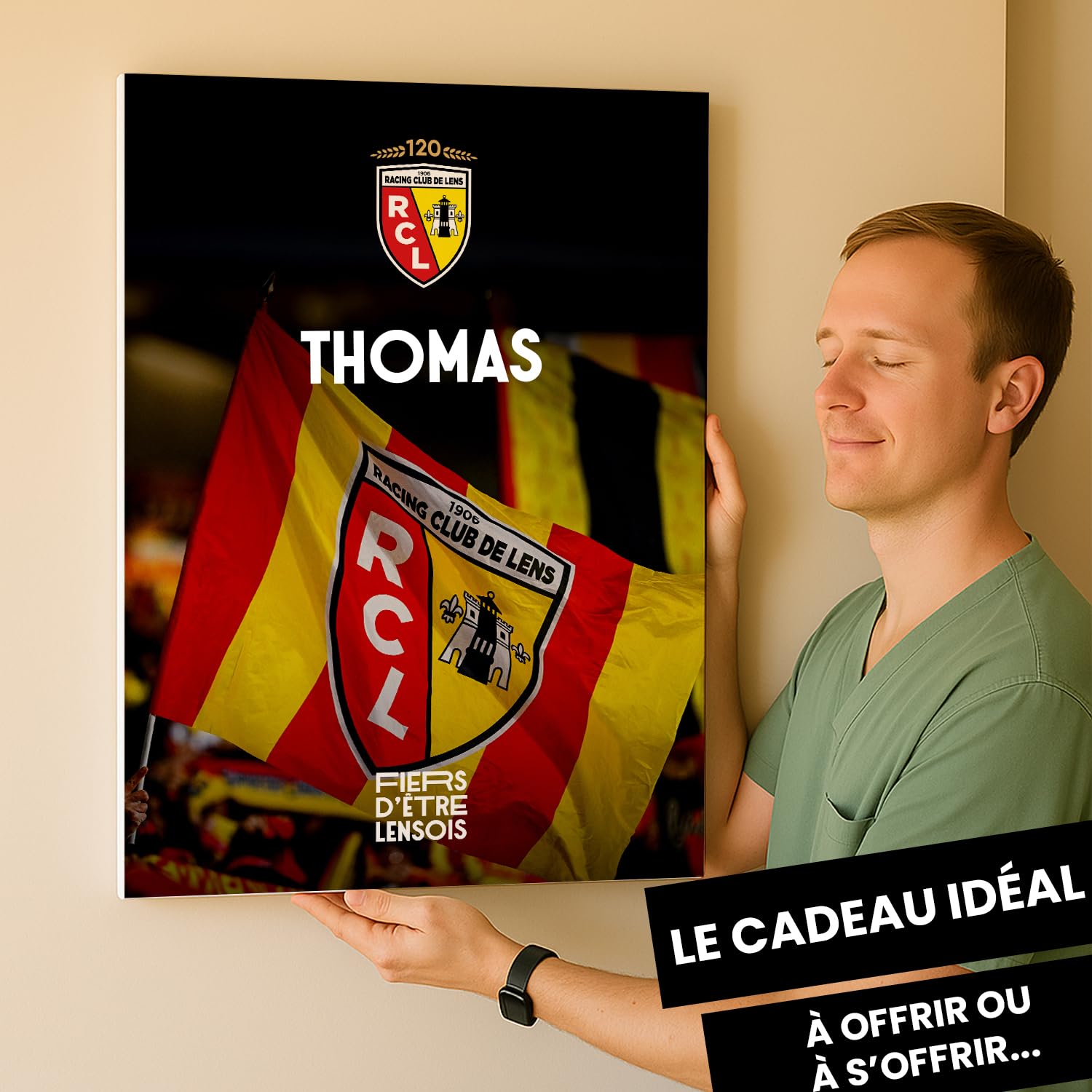 Toile Décorative RC Lens – Sainte Barbe, 50x40 Cm, Personnalisable Avec Prénom, édition 120 Ans, Fabriqué En France