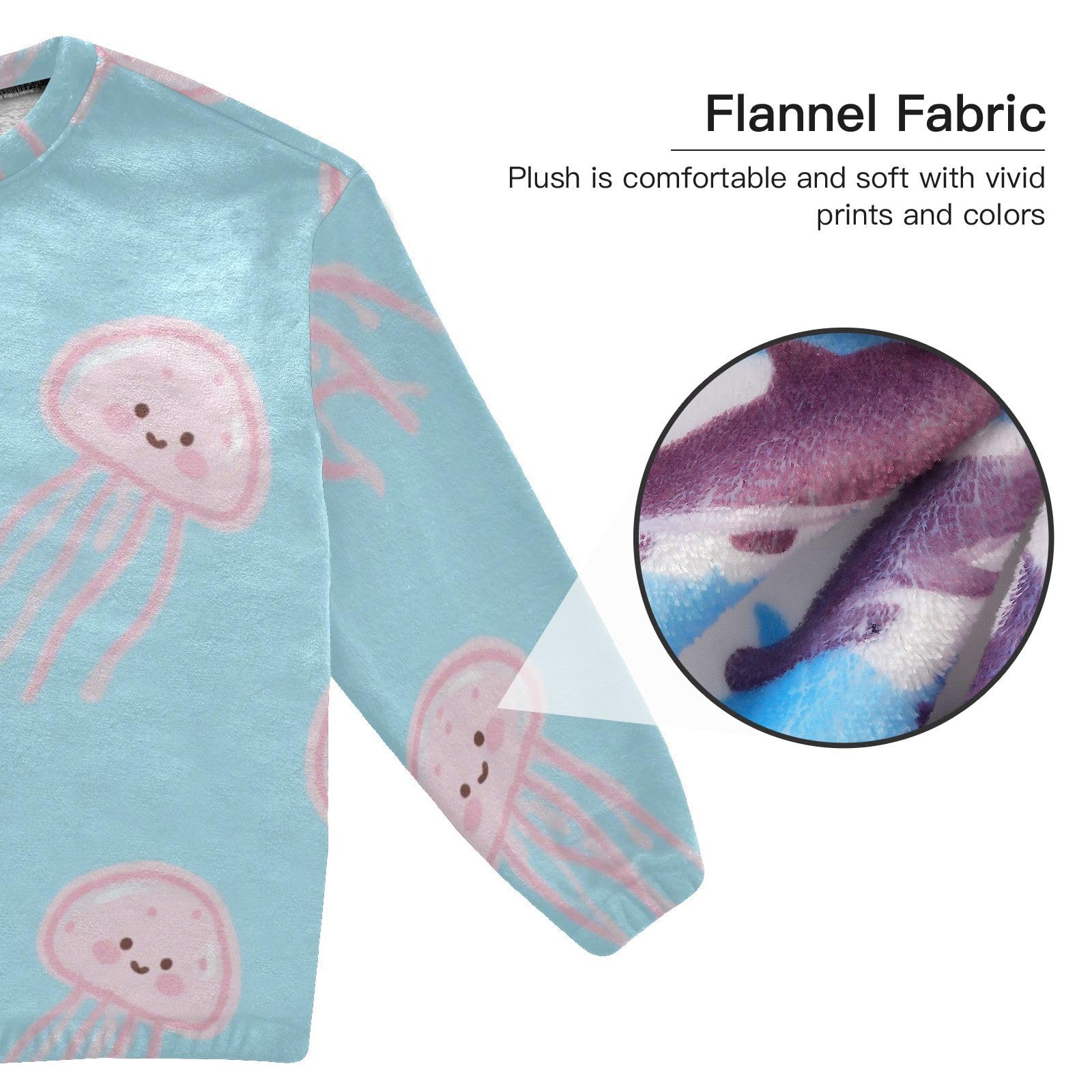 Pigiama da donna in pile a 2 pezzi con meduse blu e pantaloni a maniche lunghe