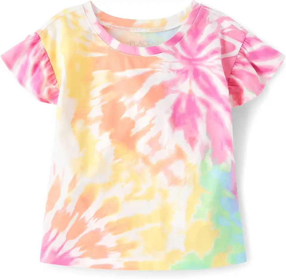 The Children's Place Girls' Short Sleeve Ruffle Print Top