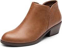 DREAMPAIRS Women's Low Chunky Heel Ankle Booties - Comfortable Faux Suede Fall Boots with Zipper & Cushioned Insole