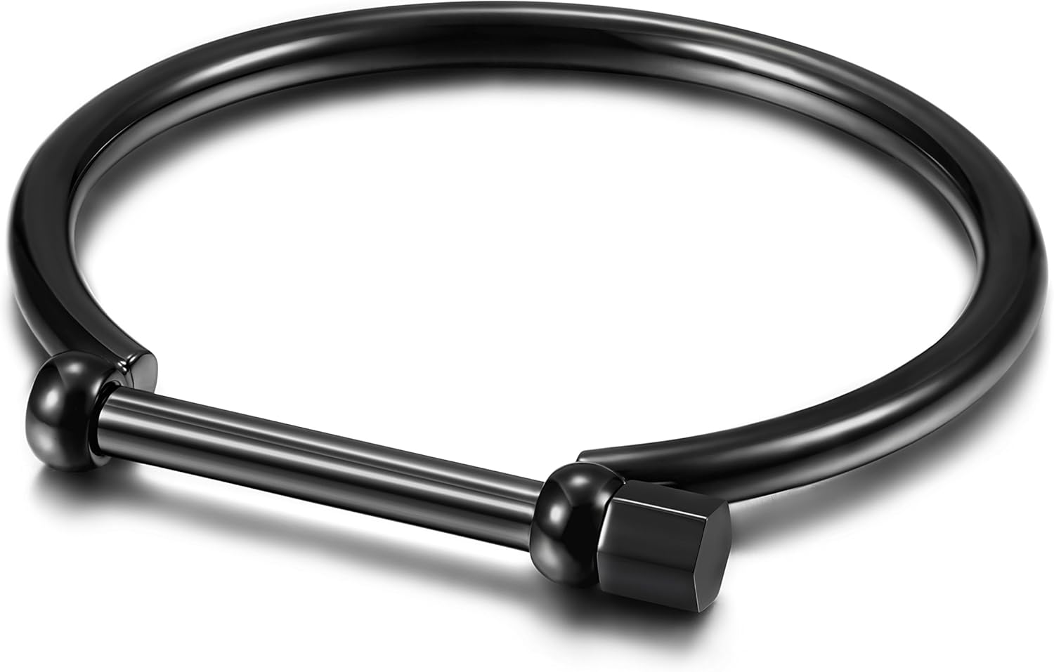 18K Gold Bar Screw Cuff Bangle Bracelets for Women, Black Closely Screw Barrel Clasp for Men, Silver Stainless Steel Bracelet for Couples, 7.25"-8.5" Inner Circ.
