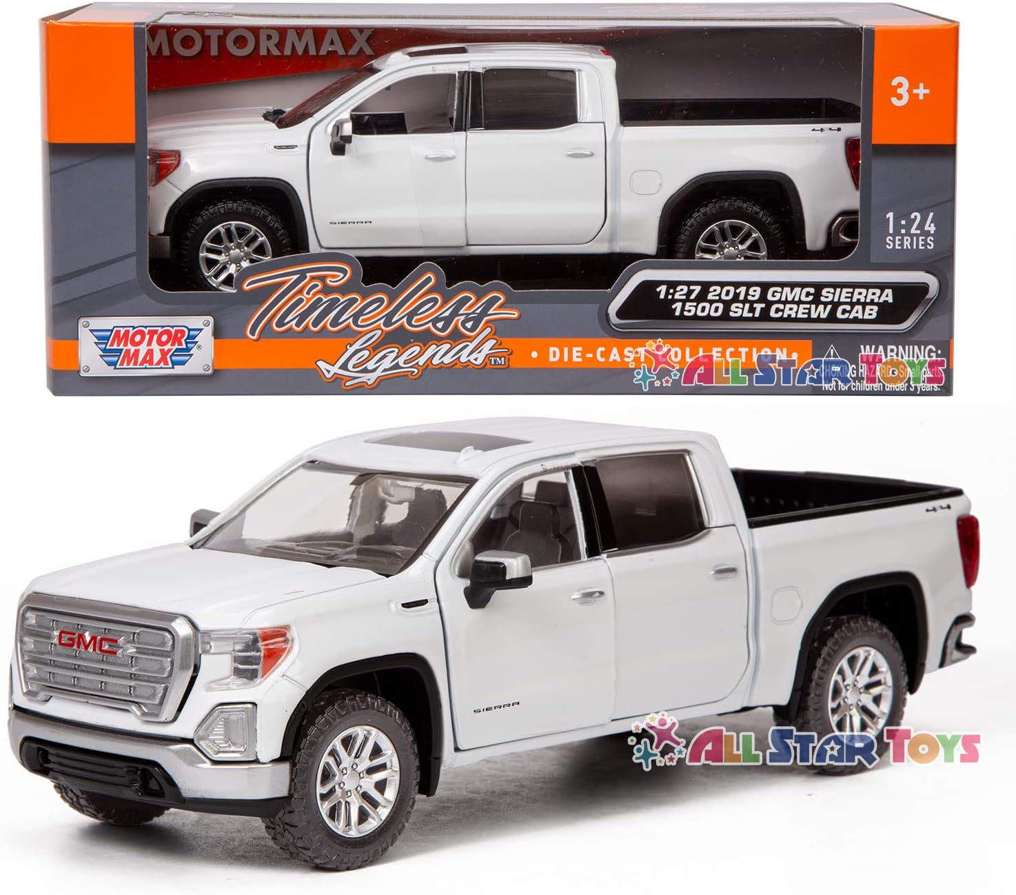 2019 GMC Sierra 1500 SLT Crew Cab 4x4 Pickup Truck with Sunroof White Timeless Legends Series 1/24-1/27 Diecast Model Car by Motormax 79361