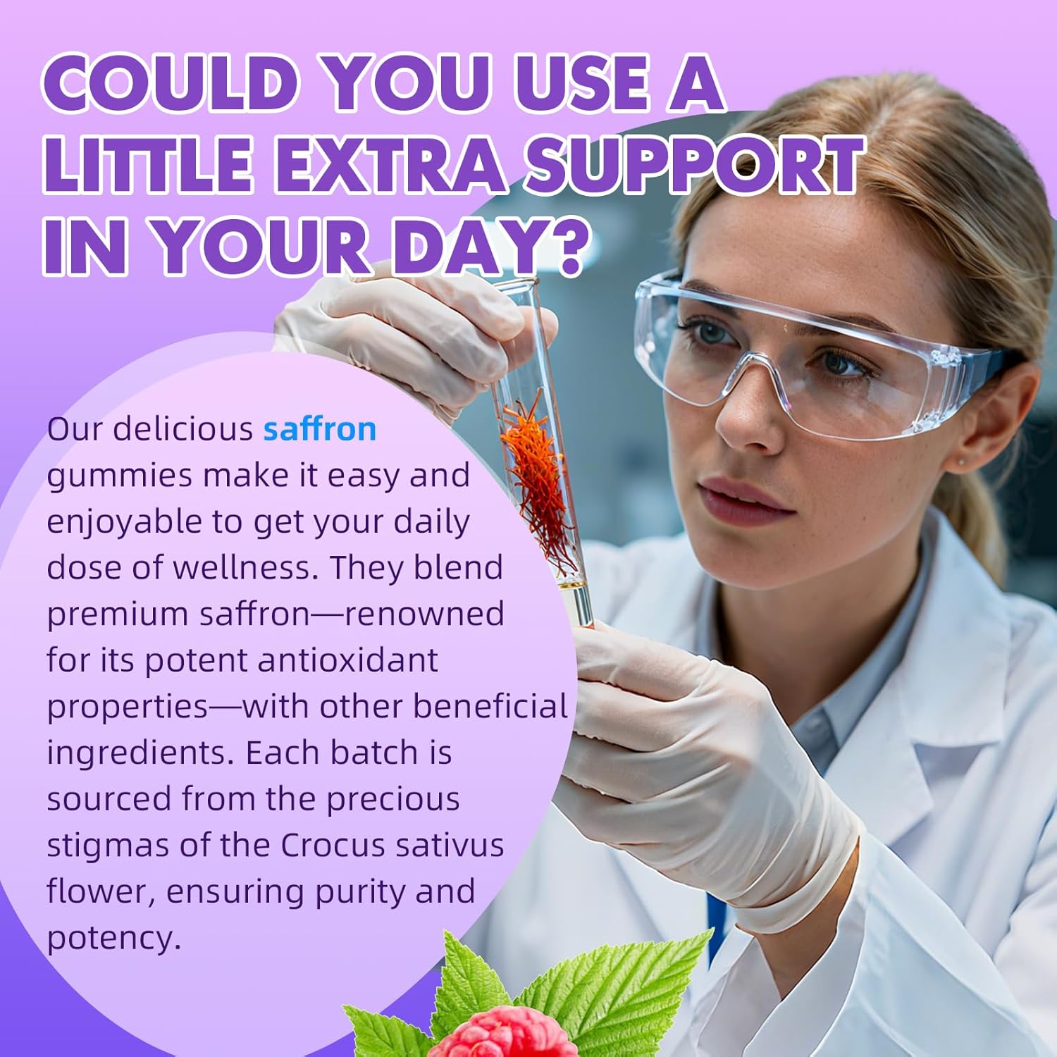 Saffron Gummies for Adult Kids - with Saffron 88.5mg, Vitamins D3 & B6, Magnesium, Zinc, Ashwagandha, L - Theanine, St. John's Wort - Supports Mood & Focus, Vegan, Raspberry Flavor, 120 Gummies