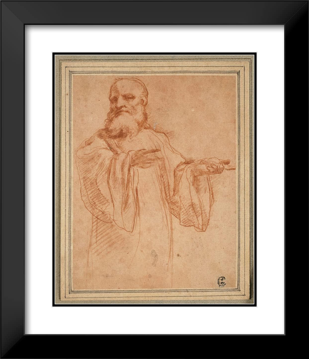 ArtDirect Correggio 20x23 Black Modern Framed and Double Matted Art Print Titled St. Benedict Gesturing to The Left: Study for The Coronation of The Virgin