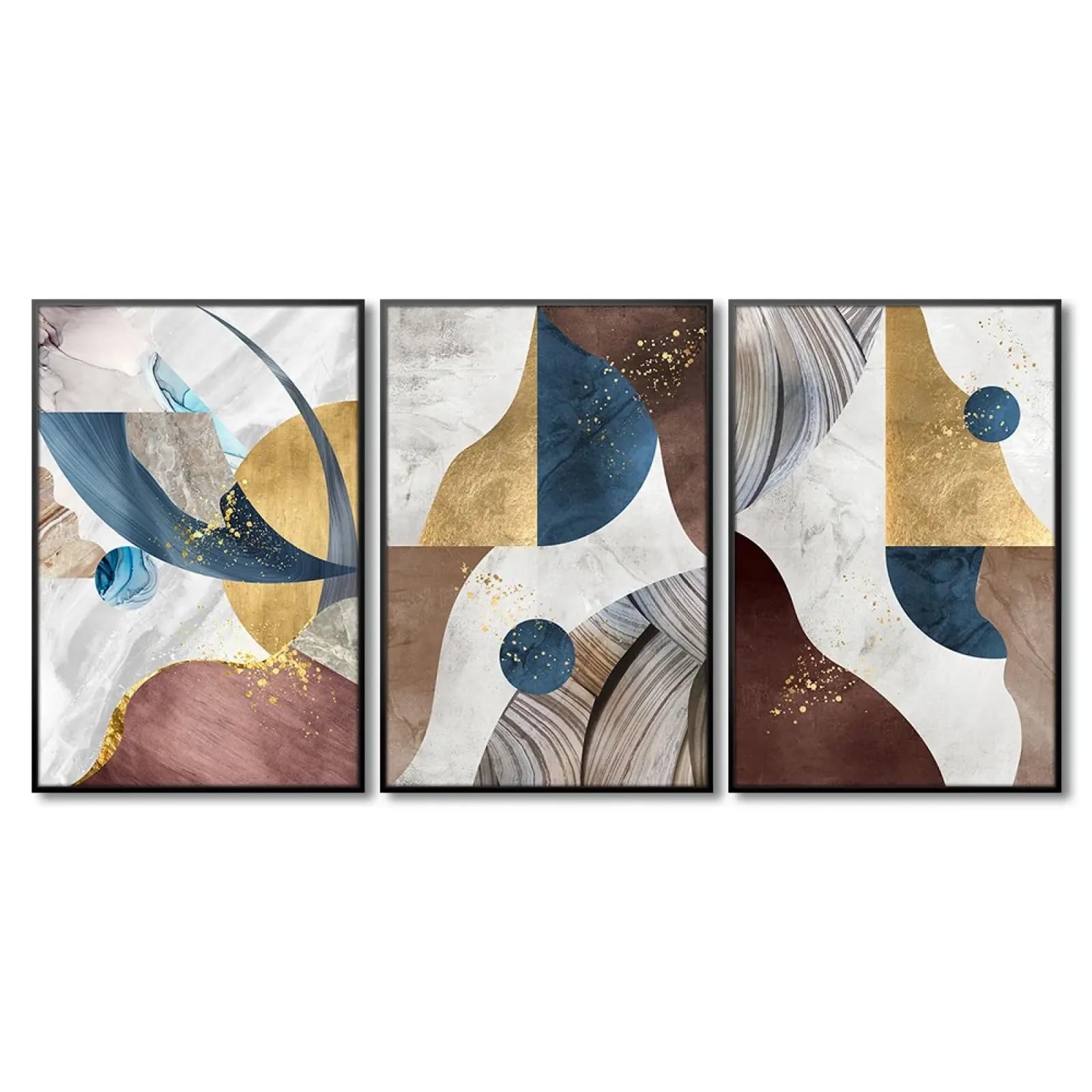 Toile abstraite géométrique bleu et or 50x75 cm décoration murale triptyque - 8