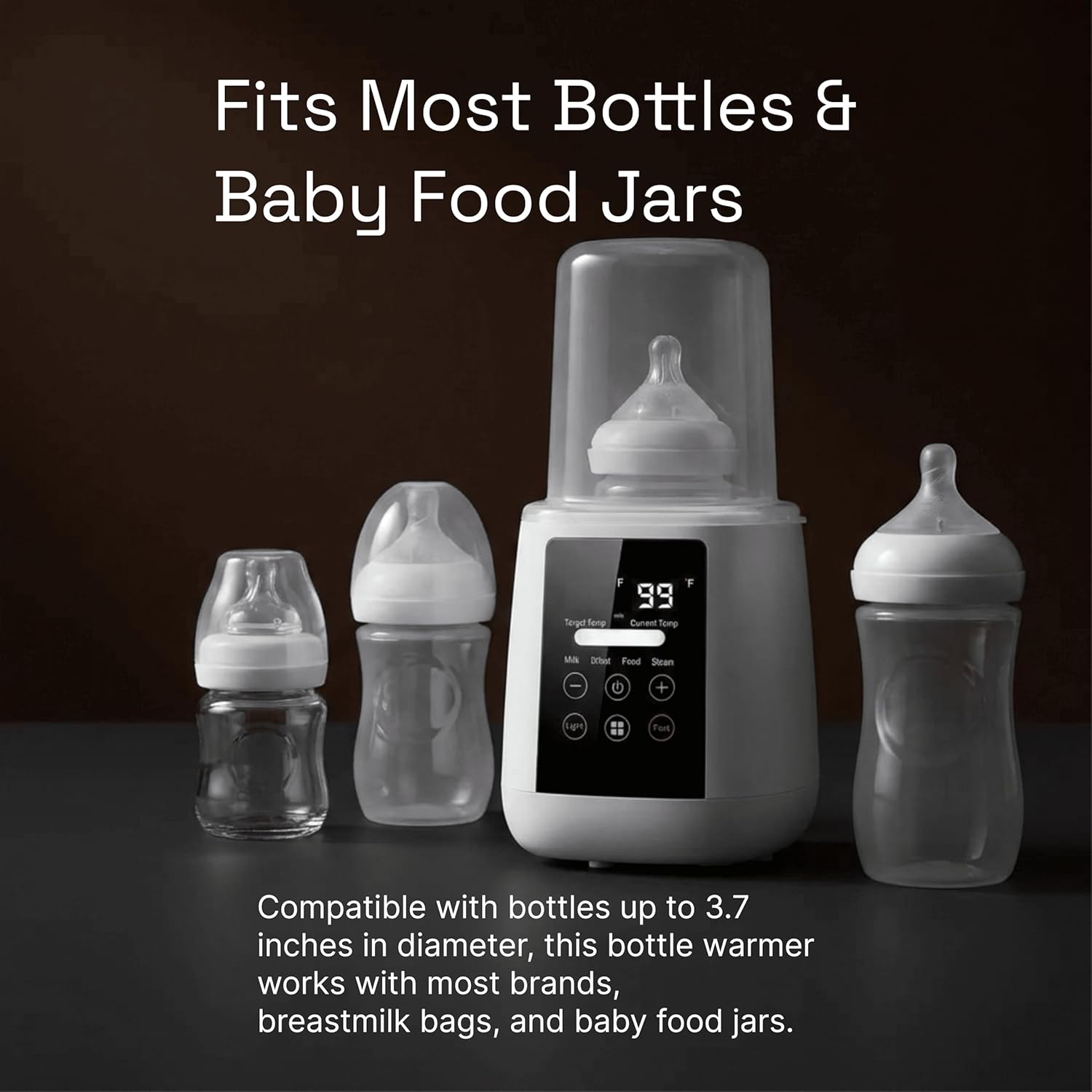 Baby Bottle Warmer, 3-in-1 Milk Warmer, Defrosts Frozen Breastmilk, LED Display, Night Light, Steam Sterilizer, Adjustable Temp, Perfect for Formula, Food Jars, Newborn Gift (White)