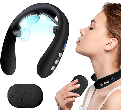 NaturaleBio Masajeador de cuello para aliviar el dolor de tejido profundo, masajeador de cuello eléctrico portátil con calor, masajeador de drenaje
