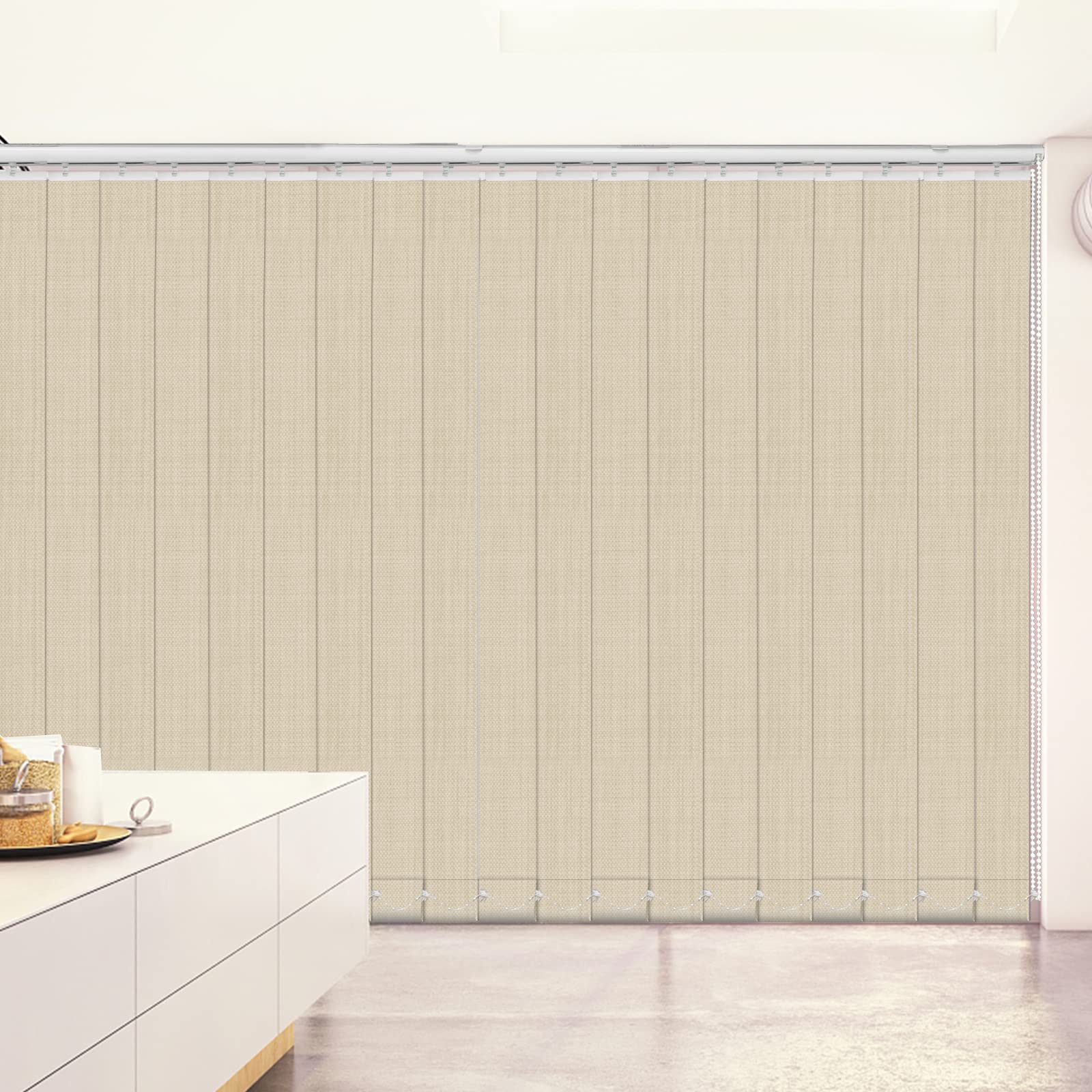 LETAU 100% Blackout Fabric Vertical Window Shades, 3.5inch Slat Fabric Thermal Insulated Energy Saving UV Protection Decoration Vertical Window Blinds, Beige Yellow