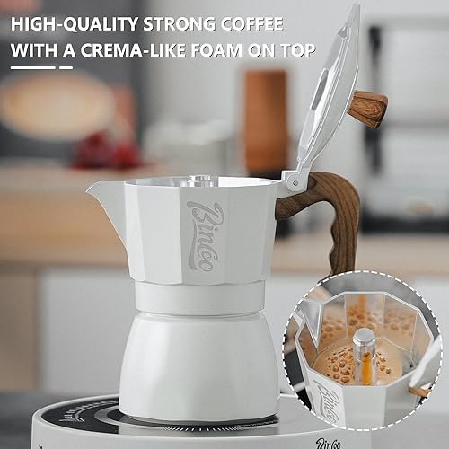 Miniatura 6 de Bincoo Olla Moka para estufa, cafetera italiana de 4.1 fl oz, cafetera espresso clásica para capuchino, café con leche, olla de camping, 3 tazas de