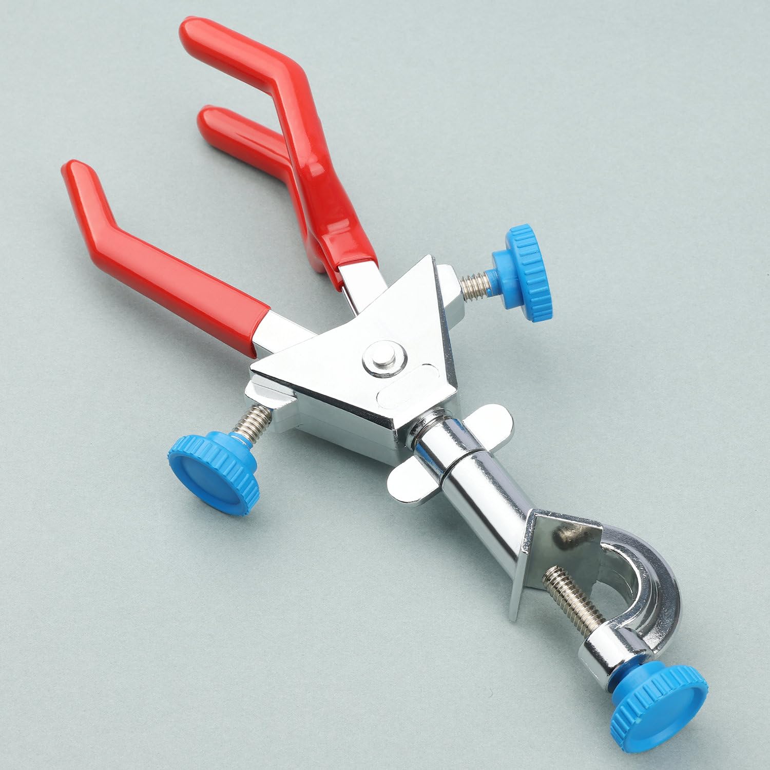 stonylab Pince à 3 Branches Pivotante, Pince Solide à 3 Branches avec Double Réglage Rotation à 360° et Revêtement en Caoutchouc avec Tête de Fixation pour Usage en Laboratoire, L