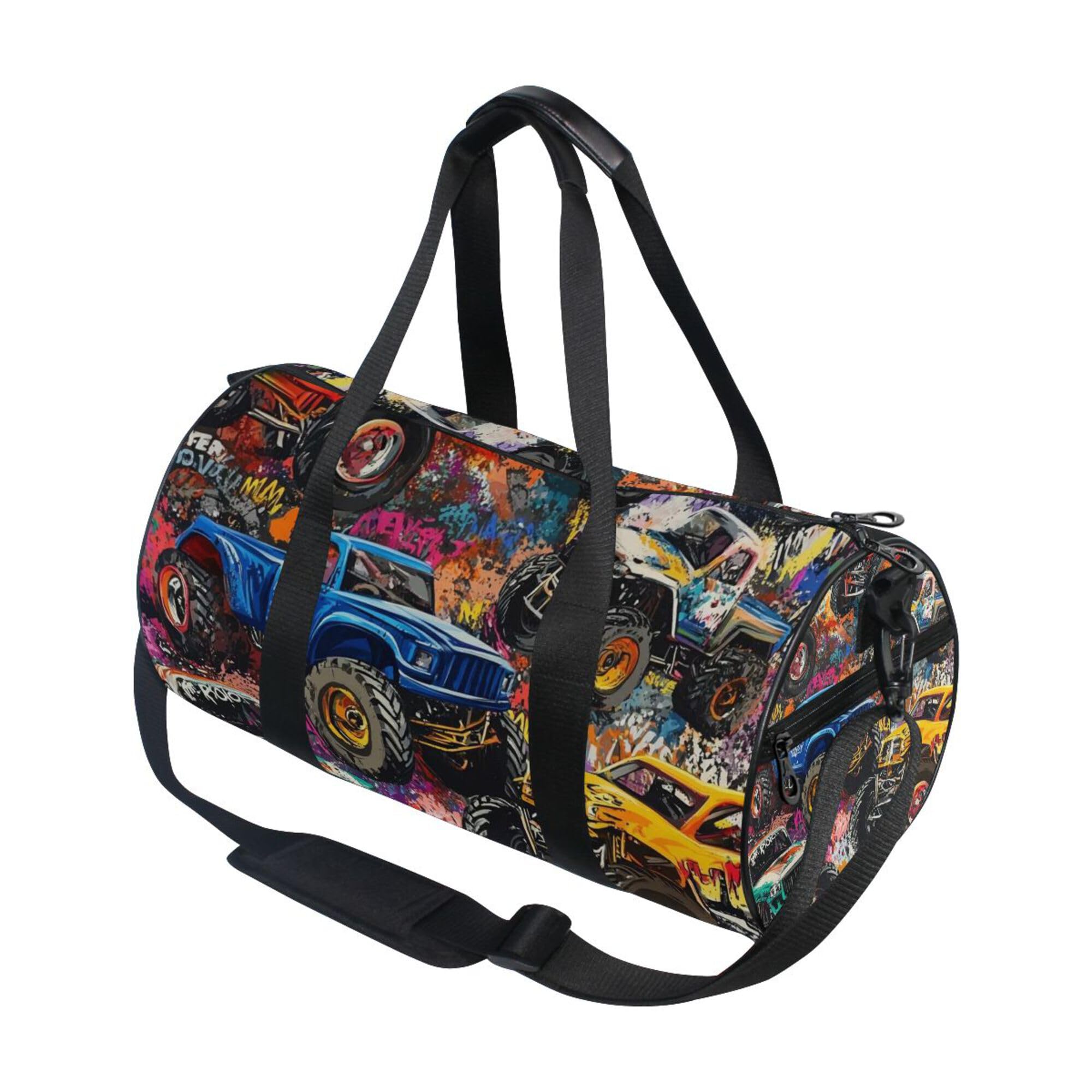 Glaphy Graffiti Monster Trucks Cars Gym Duffle Bag Women Men Sports Fitness Bag for Travel Workout Gymnastics Dance Ballet