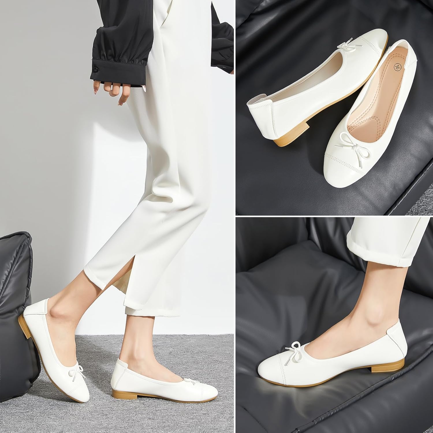 hash bubbie Women's Flats Shoes Black Ballet Flats Foldable PU Leather Comfortable Slip-On Dress Shoes with Bow - Image 5