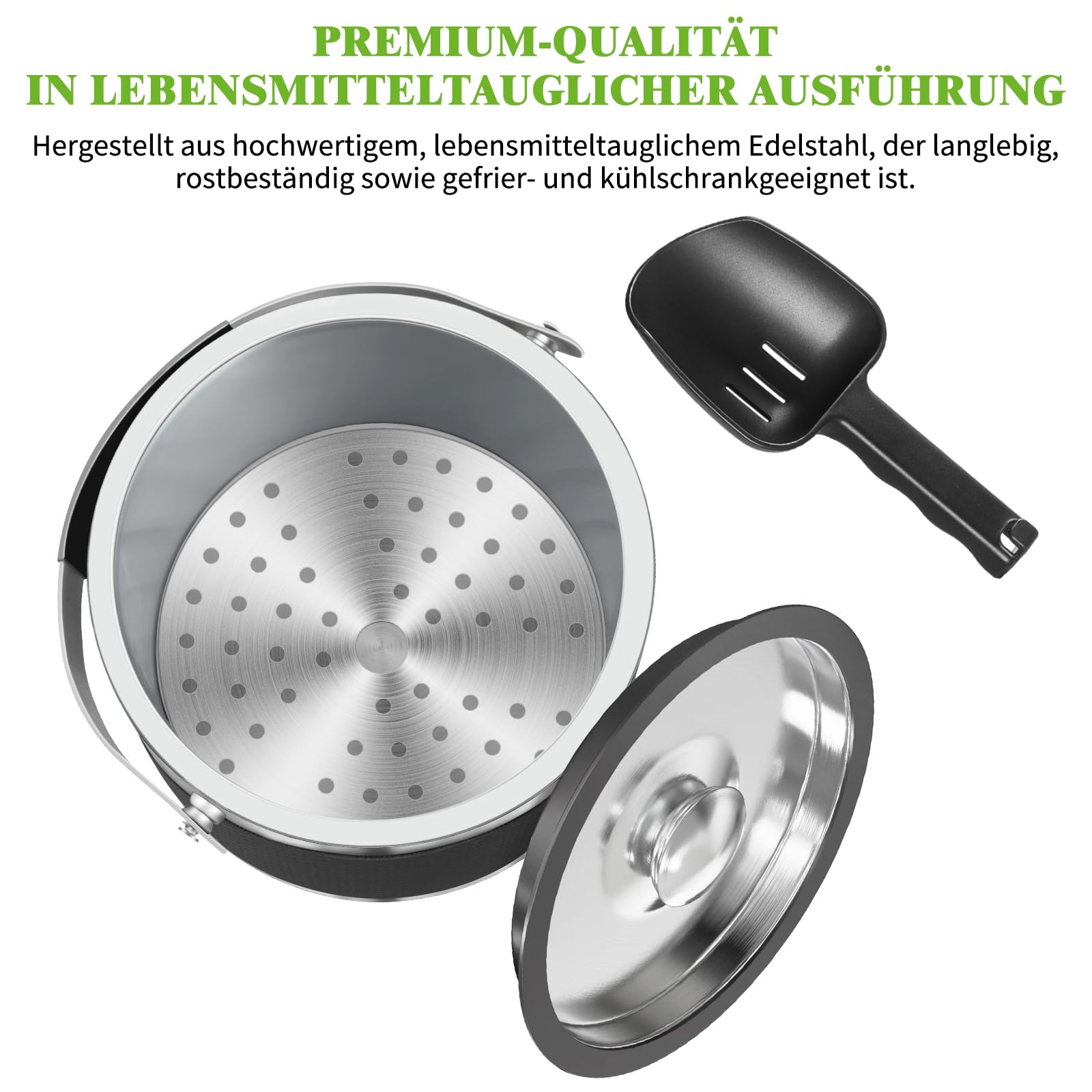 3.2L Eiswürfelbehälter mit Deckel und Schaufel, Upgrade Lederdesign Edelstahl Eiskübel, Doppelwandiger Isolierter Eisbehälter für Cocktailbar und Party (Schwarz)