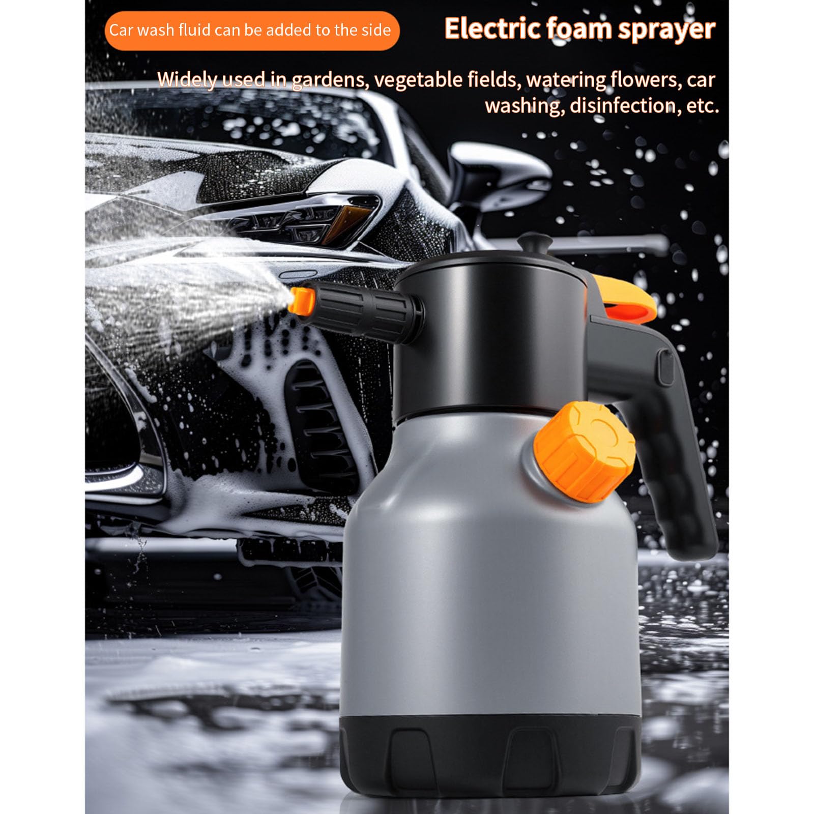 Aplicador eléctrico de espuma para lavado de coches, batería de 2600 mAh, capacidad de 1,7 L, USB, carga rápida, ergonómica, botella de espuma
