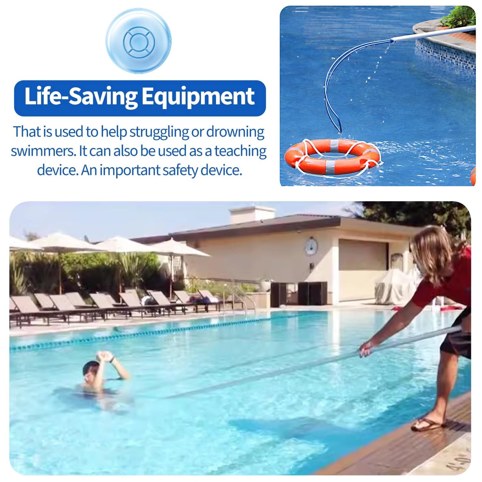Gancho de Rescate para Piscinas, Poste de Rescate con Gancho for Piscina(Length 5m/16.4ft)