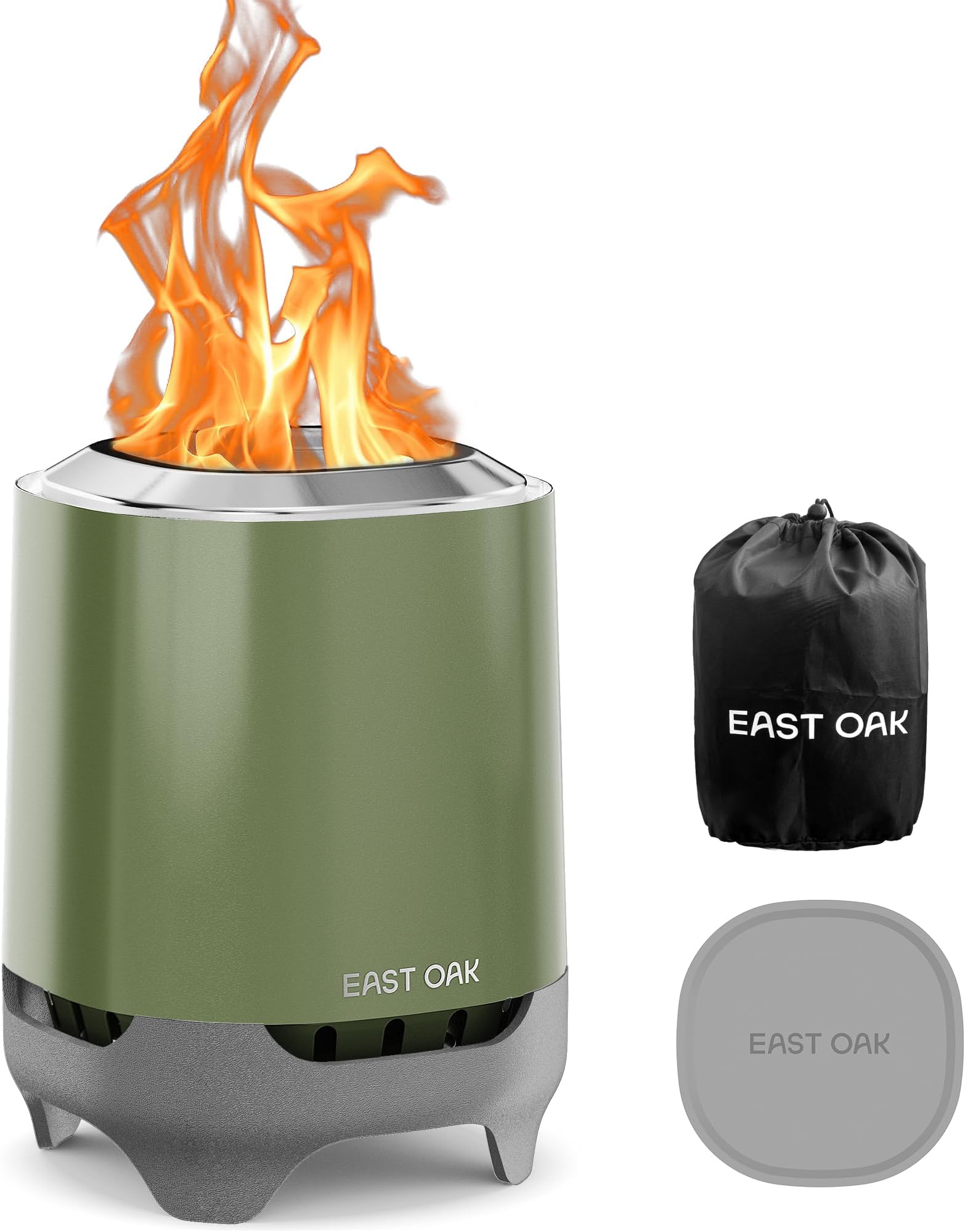 EAST OAK Brasa Smokeless Tabletop Fire Pit, Mini Table Top Firepit for Patio and Outdoor Camping, Removable Ashtray, Dual-Fuel Stove, Silicone Pad& Travel Bag, H: 10.1"xD: 7", Jungle