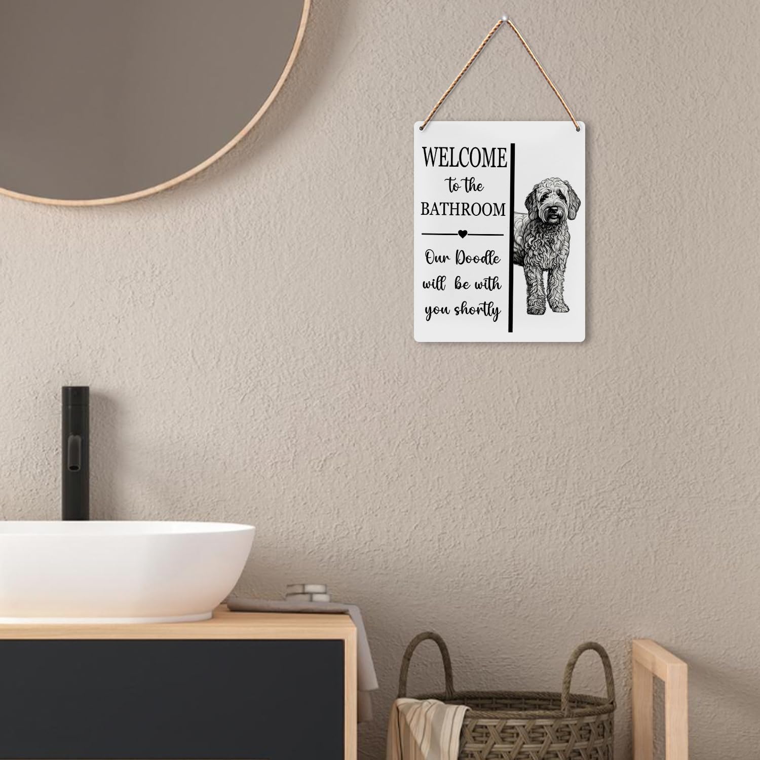 UYIKG Funny Bathroom Wall Decor Sign Gift for Dog Mom Dog Dad Doodle Lover,Welcome To The Bathroom Our Doodle Will Be With You Shortly Wood Hanging Sign,8x10 inches - Image 4