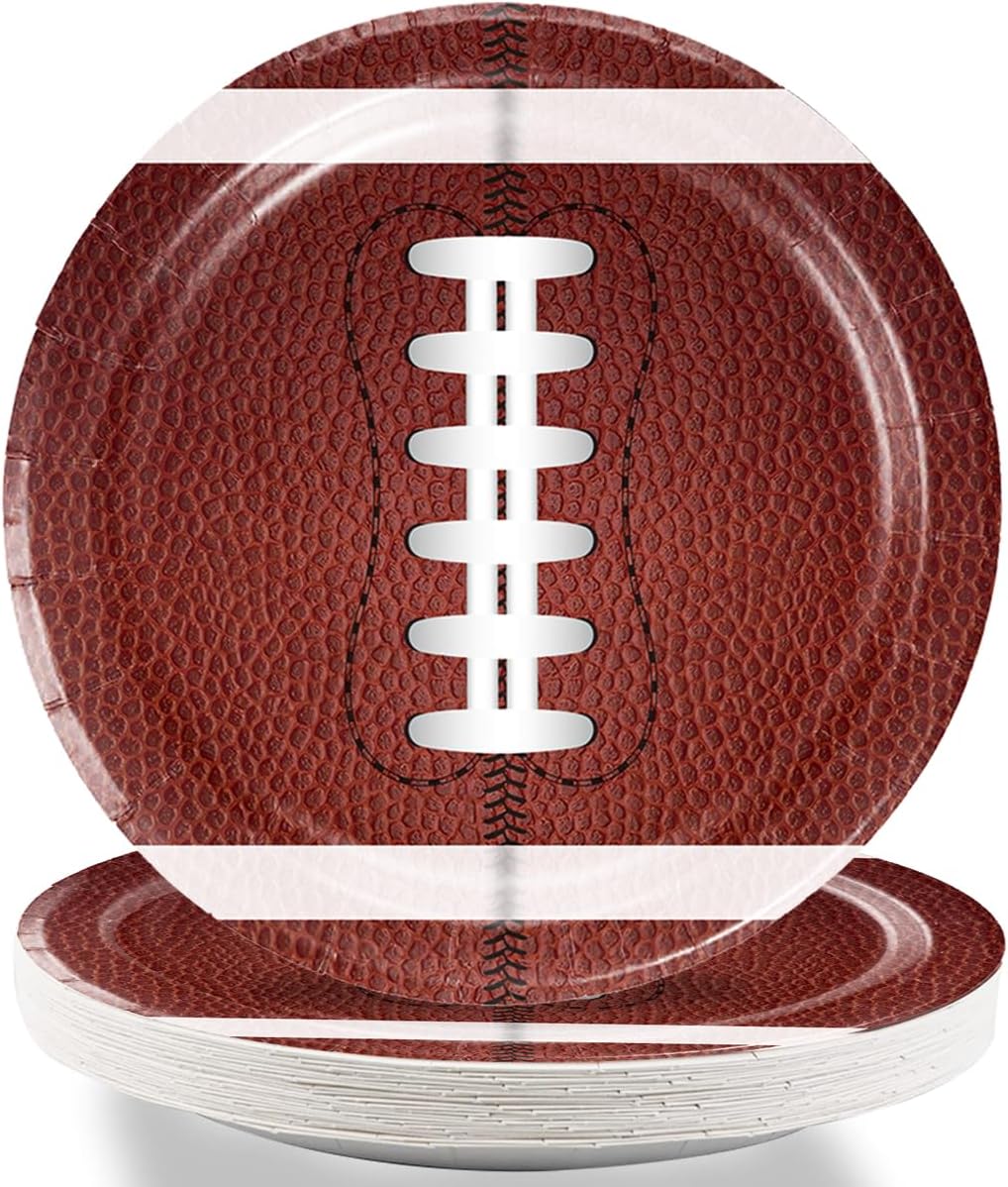 50PCS Football Party Paper Plates, Disposable Football Plates, Perfect for Super Bowl Game Day Birthday Party Supplies Decorations