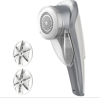 MR.SIGA Fabric Shaver and Lint Remover with 2 Speeds, Rechargeable Electric Lint Fuzz Remover with LED Lights and 2 Replaceable 6-Leaf Blades, Cream/Gray