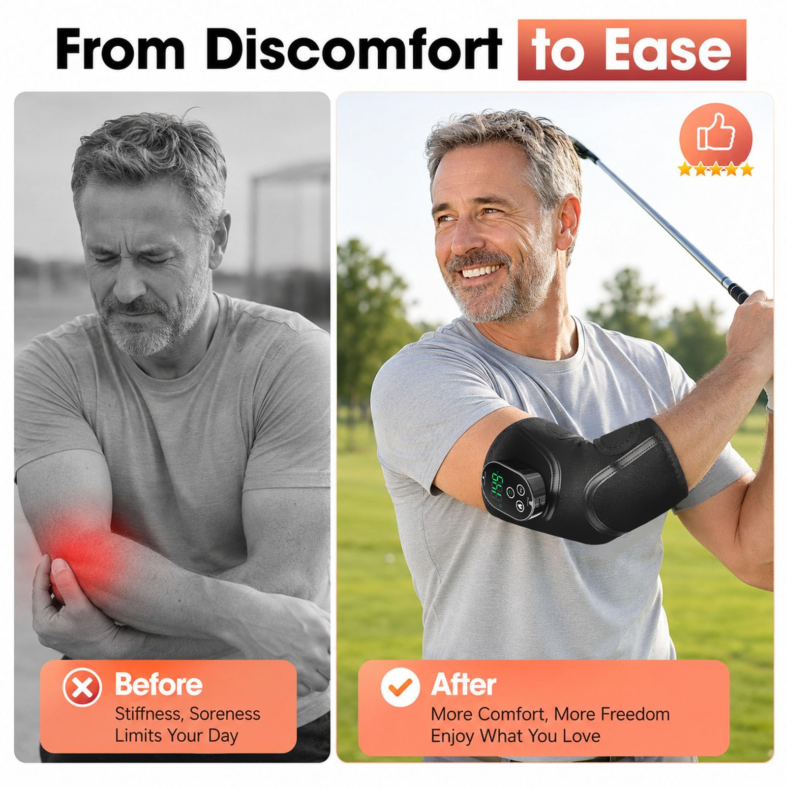 Kabellose Ellenbogen-Heizkissen mit vibrationsmassage für Tennisarm