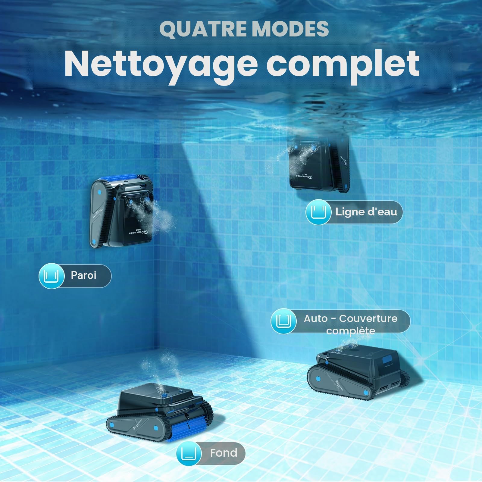 (2026 Nouveau) EVERCROSS BOT Robot Piscine sans Fil Fond et parois avec Ligne d’Eau, 120 Min, App, Navigation Intelligente, Jusqu’à 200㎡