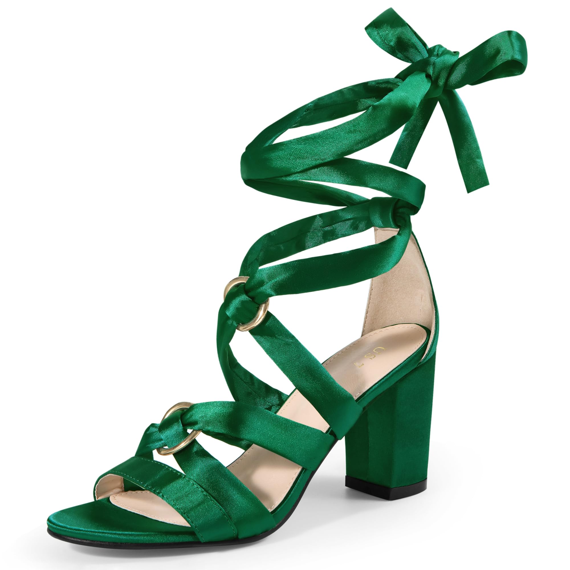 Women's Satin Strappy Lace Up Block Heel Sandals