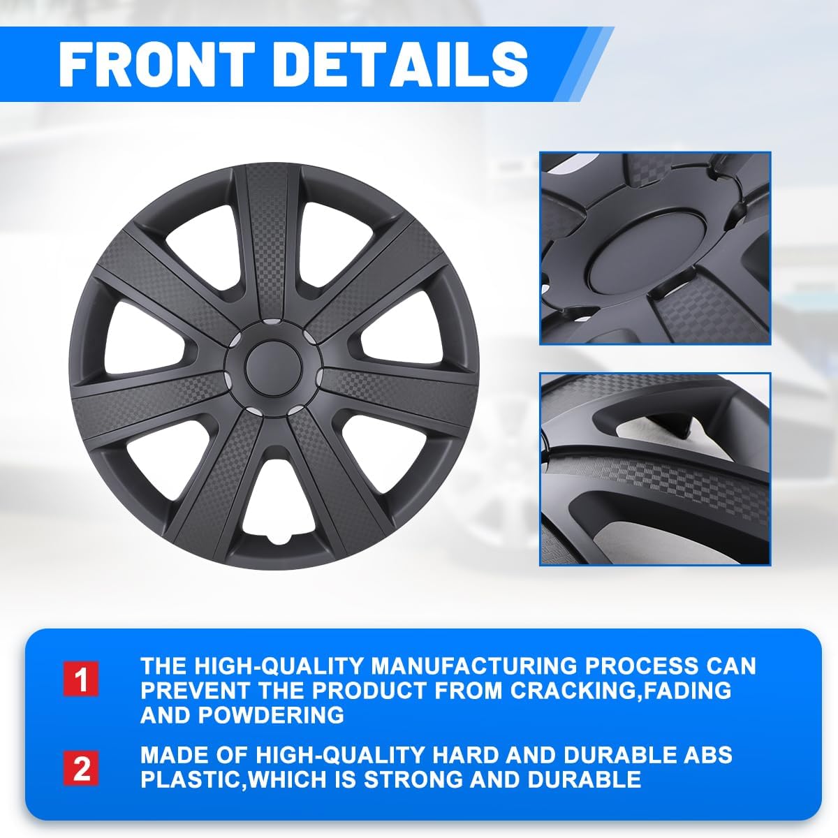 CPW 15” Wheel Rim Cover Hubcaps Universal Snap On Car Truck SUV Car Accessories ABS Material Replacement Hub Caps Set of 4-15 Inch Black Matte