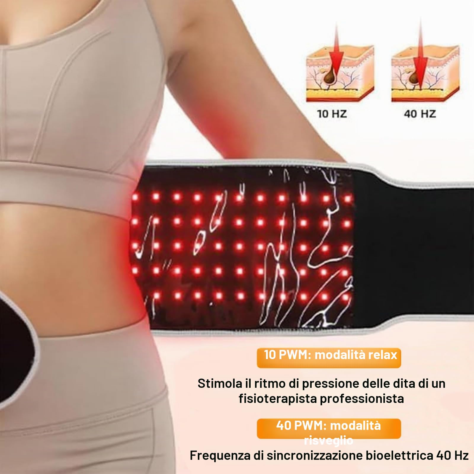 Cintura per terapia con luce rossa con massaggio, luce infrarossa 660nm/850nm, cuscinetto riscaldante per vita, schiena, spalle, addome, sollievo dal dolore alle gambe e circolazione sanguigna