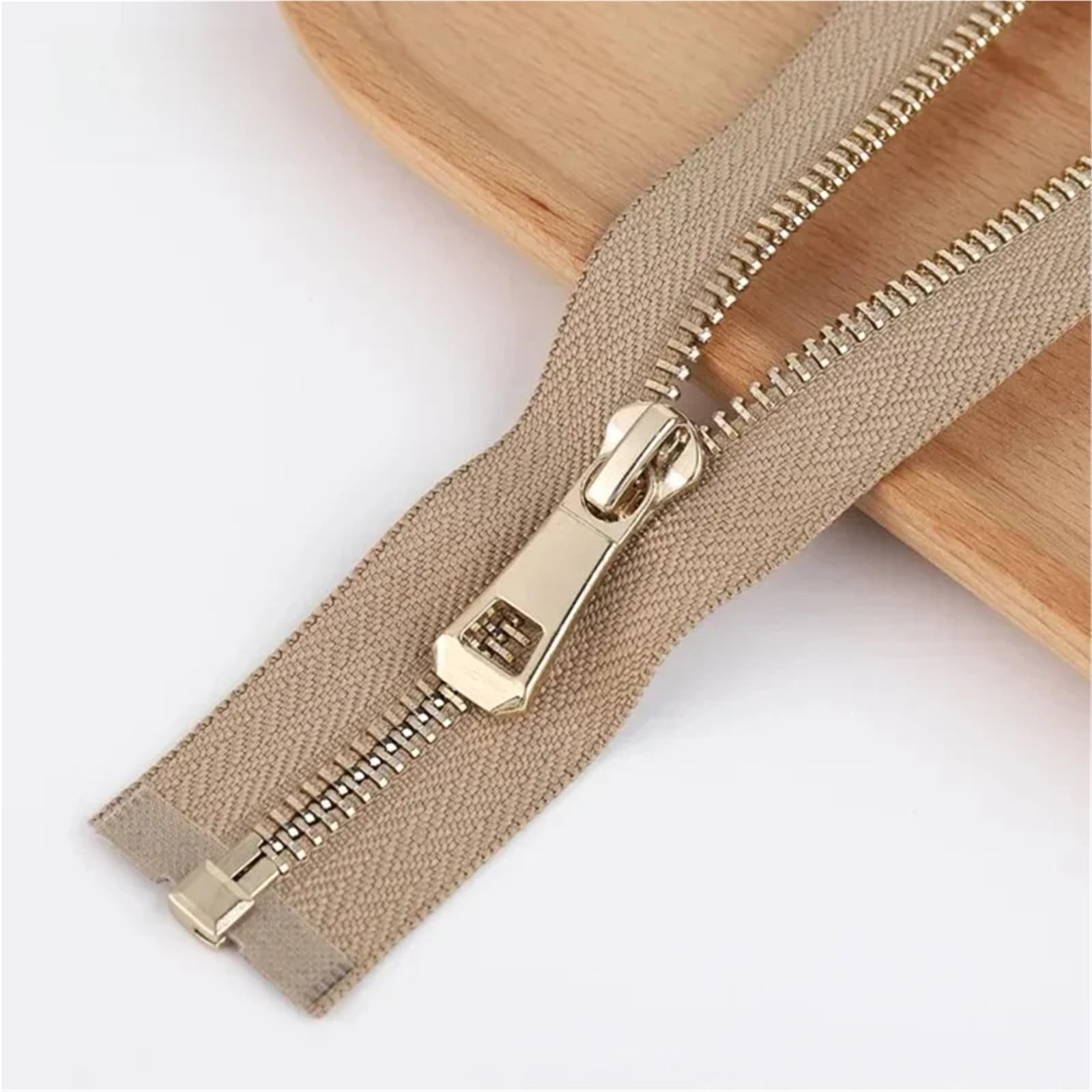 Zips for Sewing 1/2Pcs 35/45/55/65/75cm 5# Open-End Auto Lock Metal Zipper for Down Coat Shoes Pocket Garment Sewing Accessories Sewing Supplies(Khaki,35cm,2Pcs)