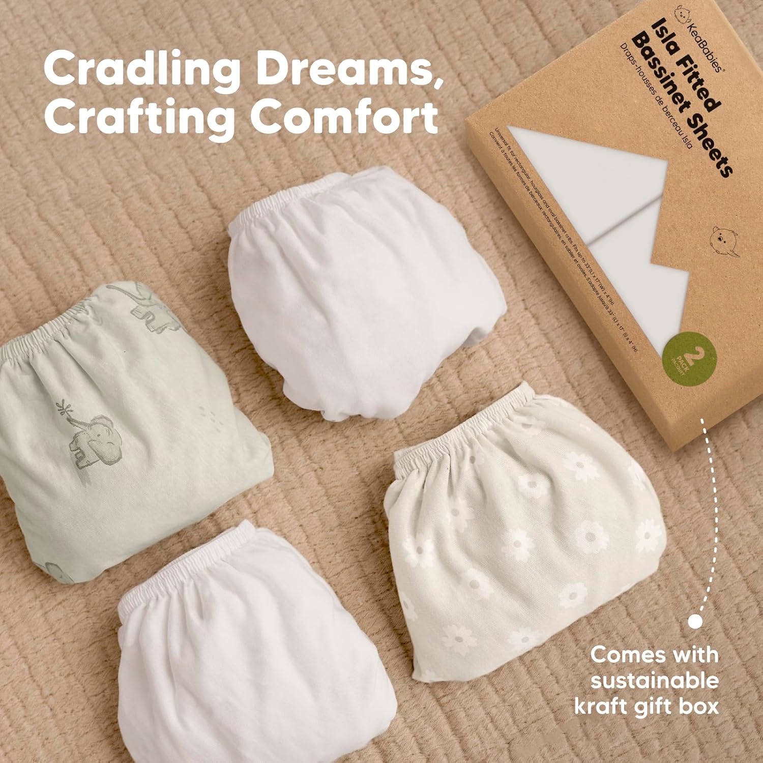 2-Pack Baby Bassinet Sheets Girl, Boy - 33x17 Viscose Derived from Bamboo Bedside Mattress Fitted Bassinet Sheets, Compatible with Halo Bassinest Swivel Sleeper, Baby Delight, Graco(Soft White) - Image 9