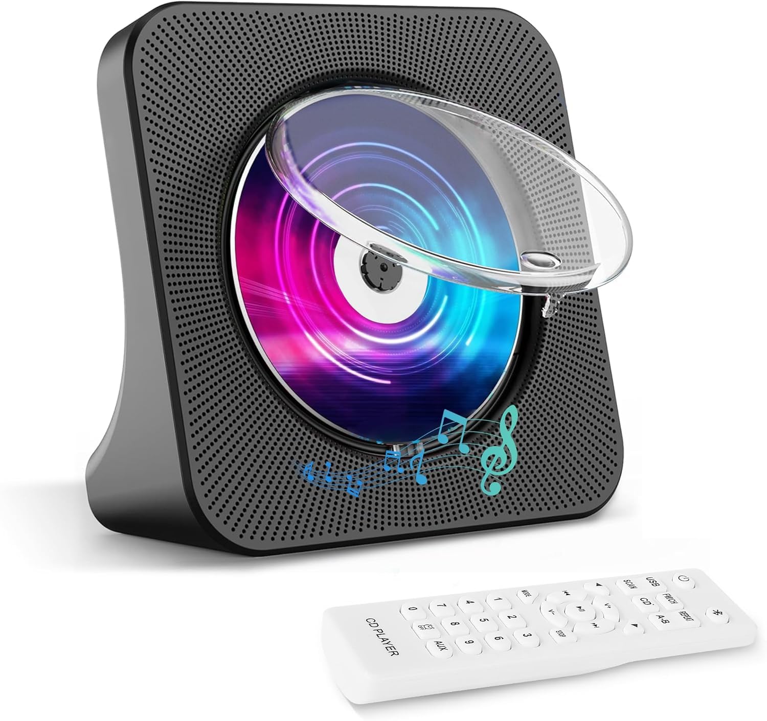 Desktop CD Player with Speakers, CD Players for Home, Portable CD Player with Bluetooth Hi-Fi Stereo Sound,Remote Control,Supports CD/Bluetooth/FM Radio/USB/AUX/Timer/Repeat,Black-image-48