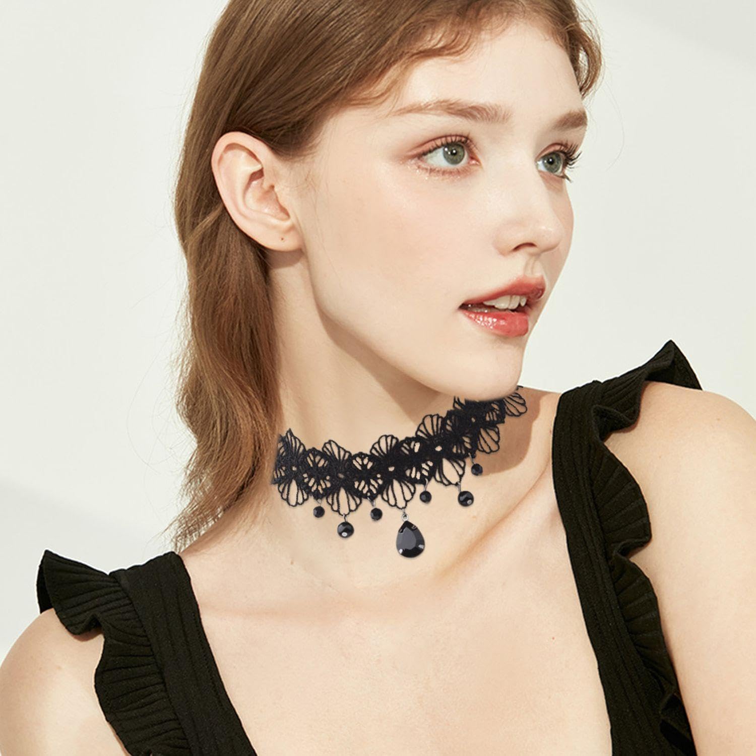 Chaînes De Clavicule en Dentelle, 2 Pièces, Collier Gothique Vintage en Dentelle, Bijoux Punk, Accessoires pour Vêtements