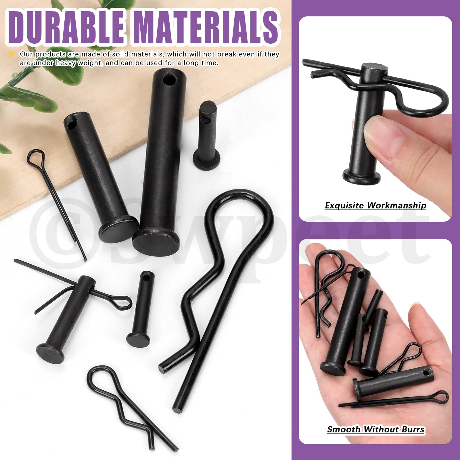 Swpeet 67Pcs 5 Sizes Clevis Pins with Cotter Pin Assortment Kit, Single Hole Flat Head Clevis Pins, R Pins, Hairpin, Cotter Pin, Split Pins Fitting Hole Location Pin Clips Fastener - Image 4