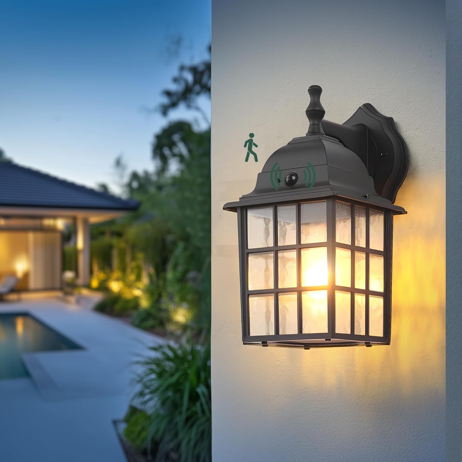 Motion Sensor Dawn to Dusk Sensor Outdoor Wall Light Fixtures Waterproof Anti-Rust Exterior Lighting Fixtures Black Outdoor Wall Lantern for Porch House