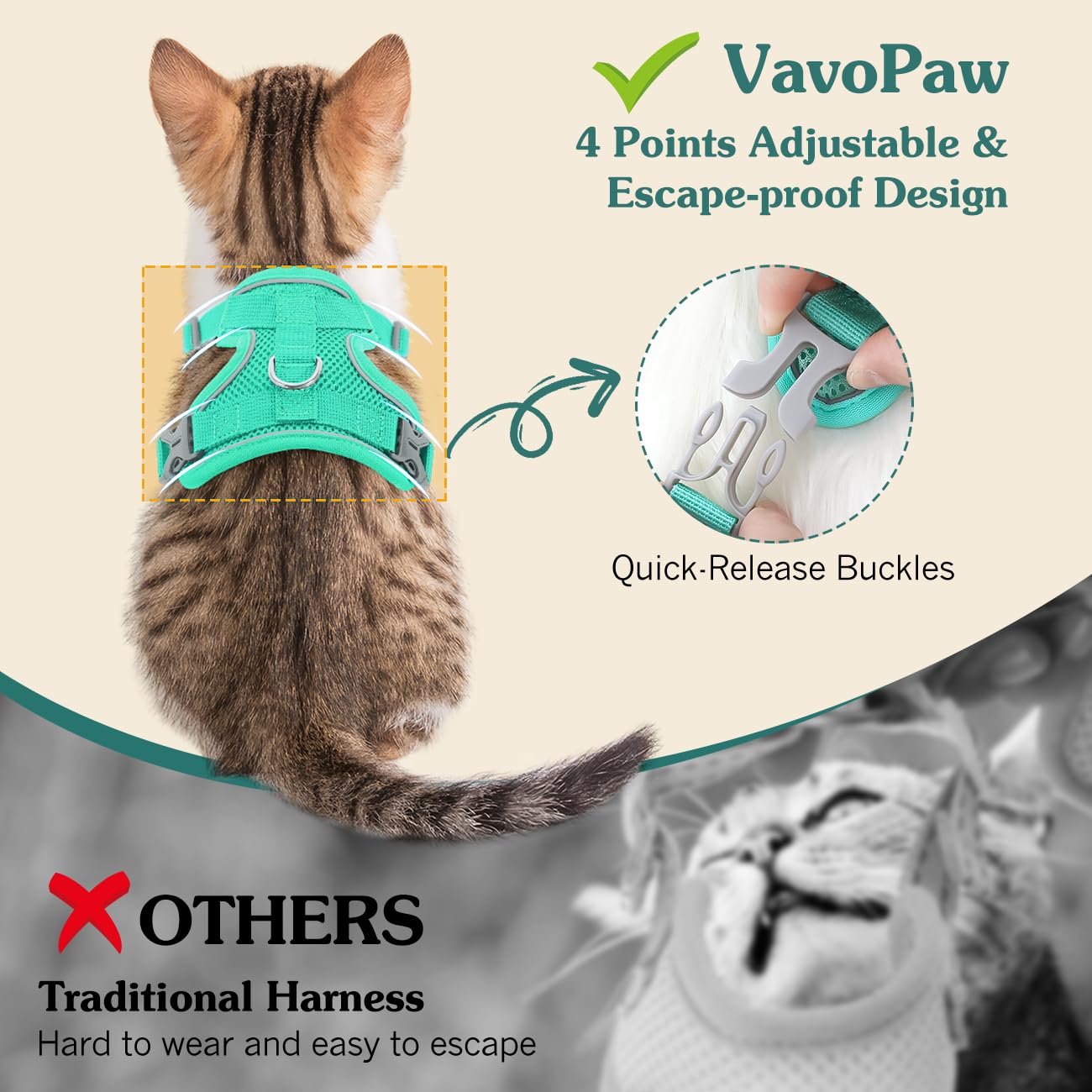 VavoPaw Pettorina per Cani con Guinzaglio da 1,5M, Imbracatura per Gatti Antifuga con Rete Traspirante e Strisce Riflettenti, Gilet Morbido e Regolabile per Cani Gatti, Lago Blu, M