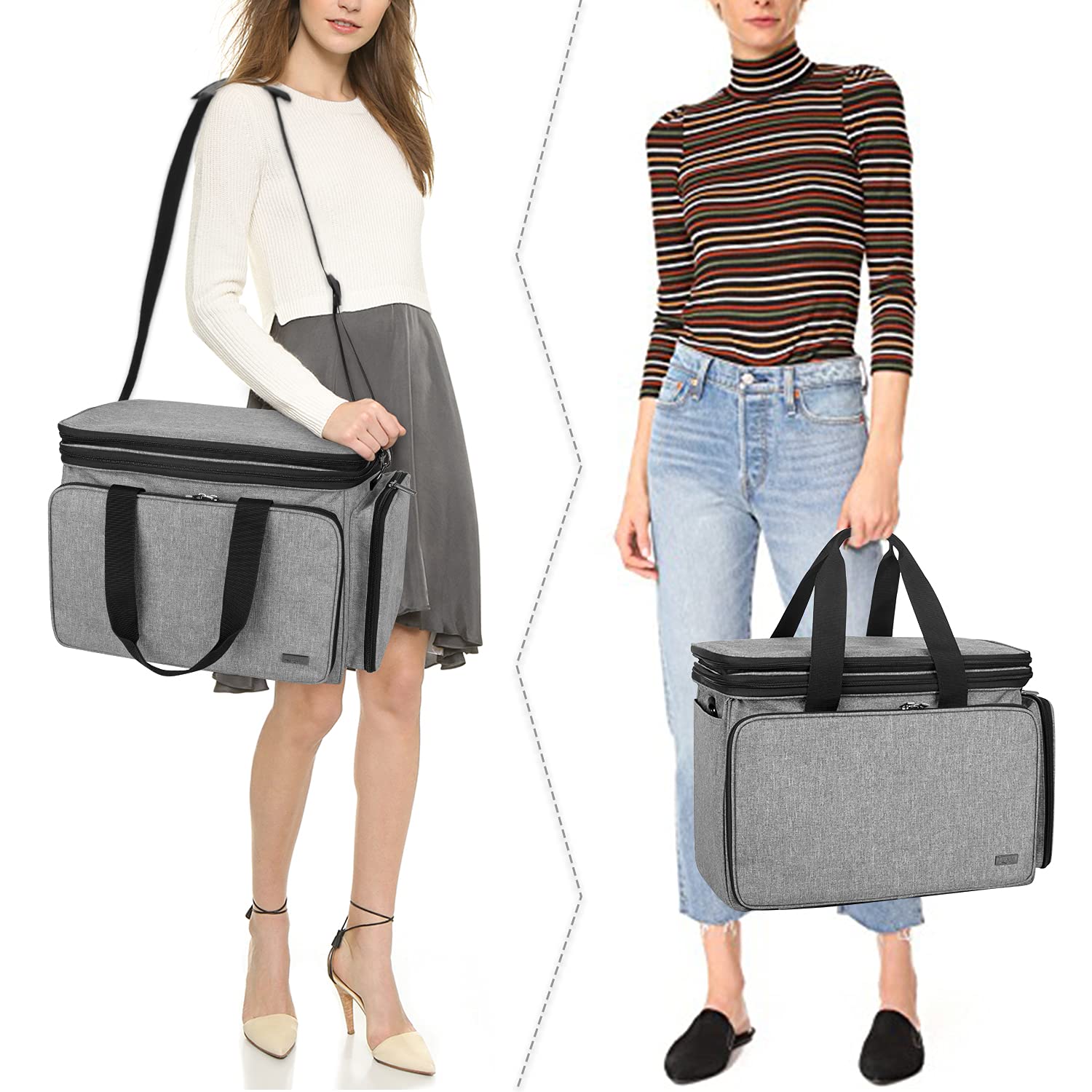 Luxja Sac pour Rangement Laines, Sac a Tricot, Sac pour Crochet Laine, Aiguilles à Tricoter et d'autres Accessoires, Gris