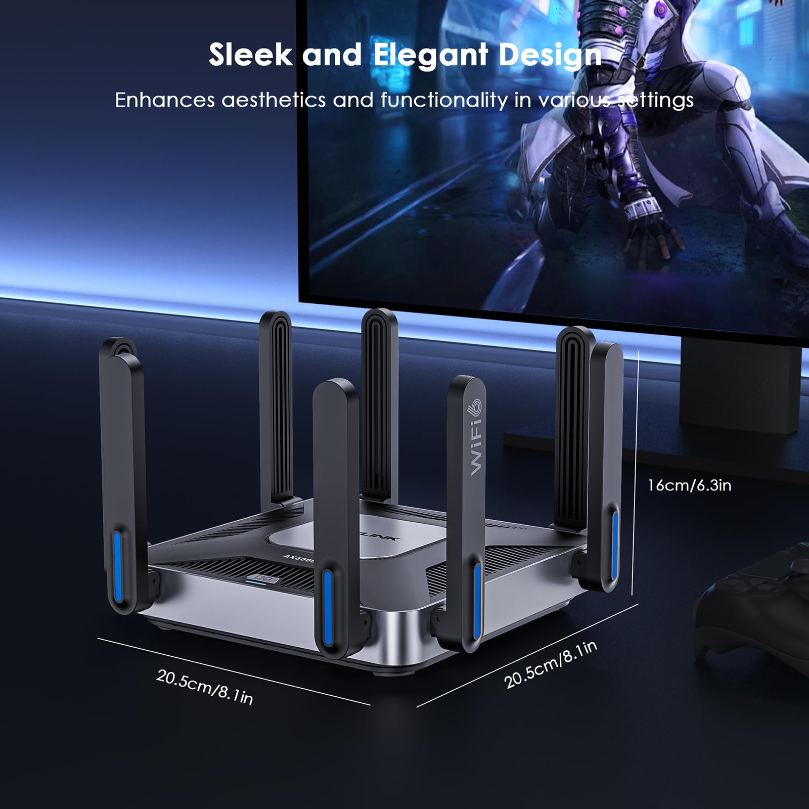 WAVLINK Dual Band AX6000 WLAN Router, 5950 Mbps WiFi 6 Gaming Router, 5GHz/4803Mbit/s + 2.4GHz/1147Mbit/s, 8x5dBi Antennen, MU-MIMO, Beamforming, 2.5G WAN/LAN, Keine DSL/Modem Funktion