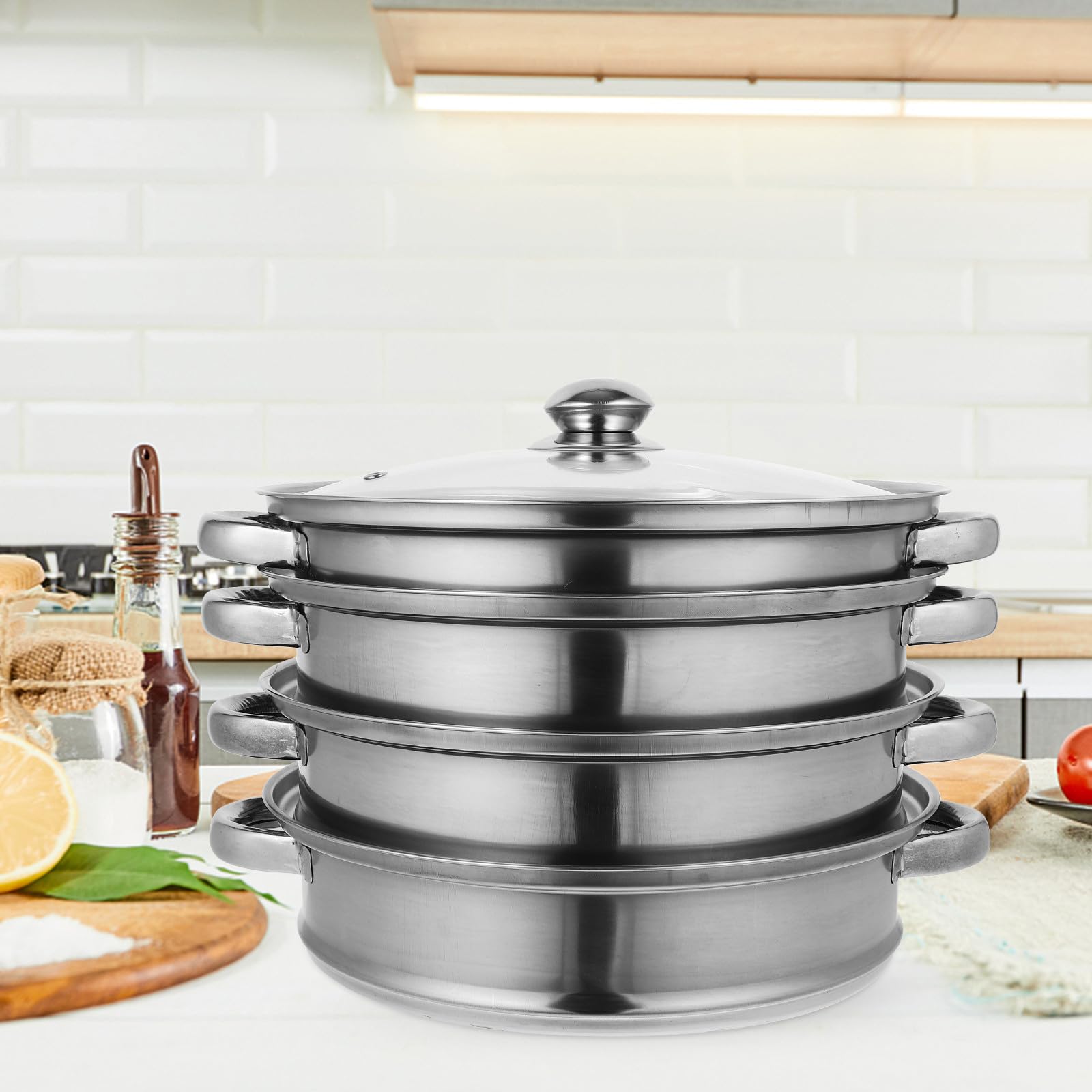 Vaporera para Cocción al Vapor Tapa Acero Inoxidable Super Gruesa de Cuatro Capas Cazuela para Guisar Vapor Multifuncional en Cocina