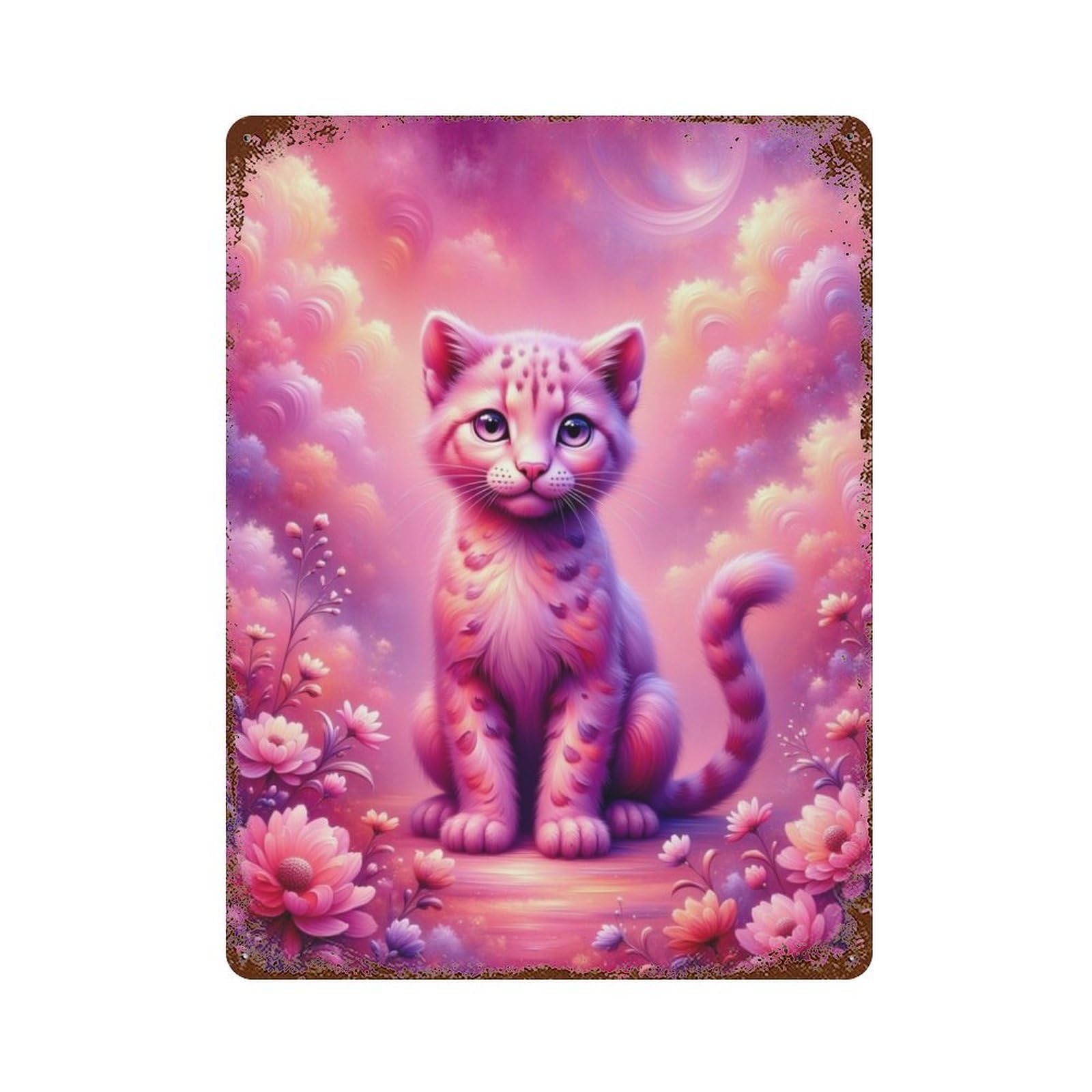 Aged Metal Wall Plaque with Magical Fantasy Kitten Design 15.7"x11.8", for Shed, Workshop And Garage Wall Decor, Decorative Metal Wall Art