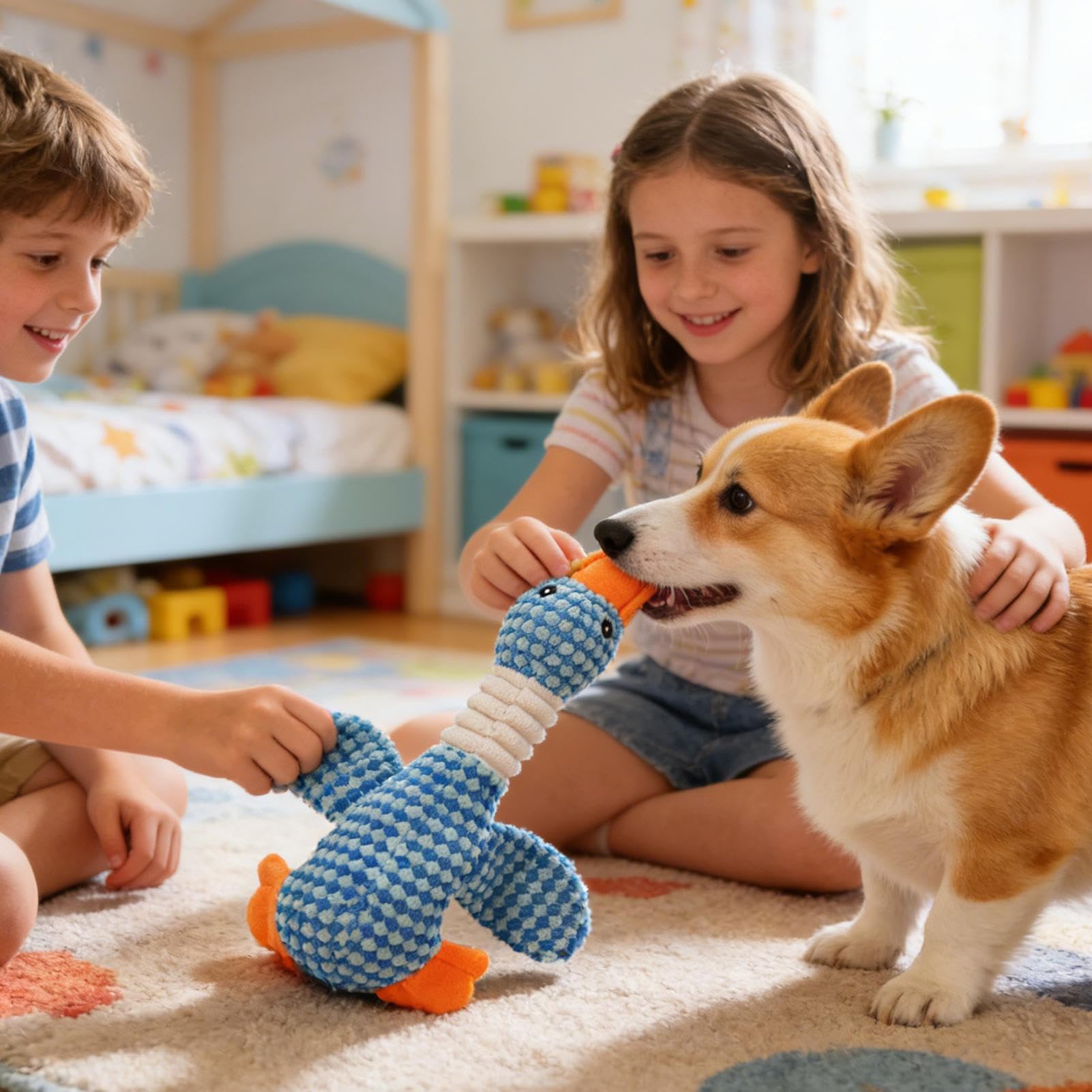 Générique Kauspielzeug für kräftige Hunde, interaktives Plüschtier mit Quietscher, Ente aus Plüsch, extrem strapazierfähig, für Welpen und kleine Hunde