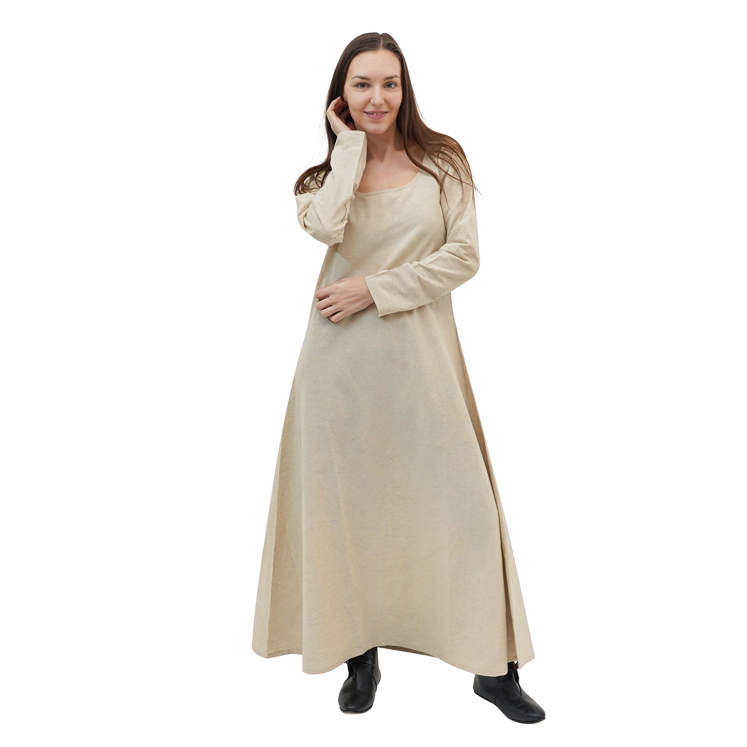 Mythrojan Medieval Dress for Women, Linen Cotton Blend Renaissance Gown, LARP Costume, Historical Cosplay, Long Sleeve Period Dress, Szie : XXXL