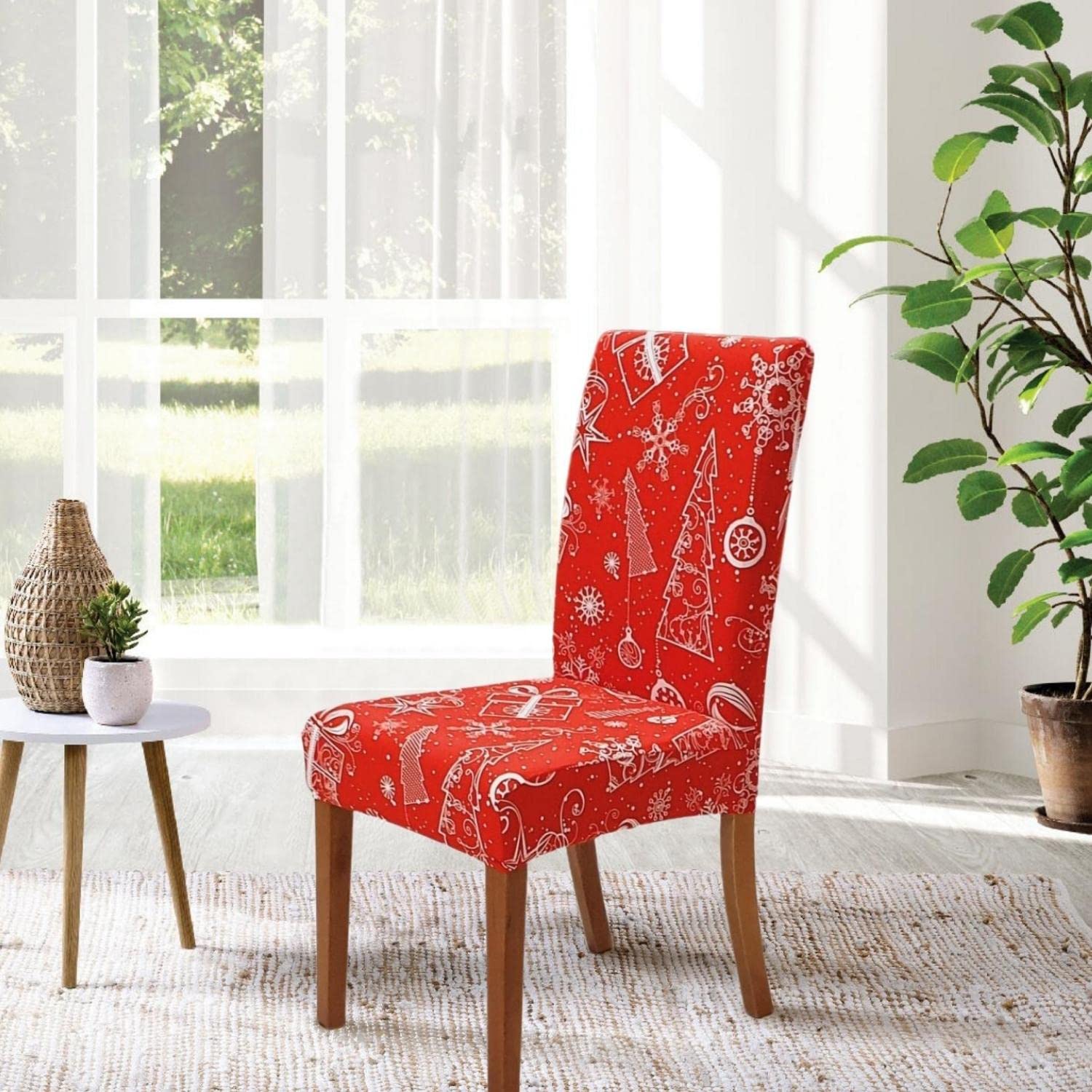 SPRINGRICO - Juego de 6 fundas navideñas elásticas para sillas de comedor o sillas Parsons, protector de asiento extraíble para el hogar o fiestas, modelo de Navidad 3